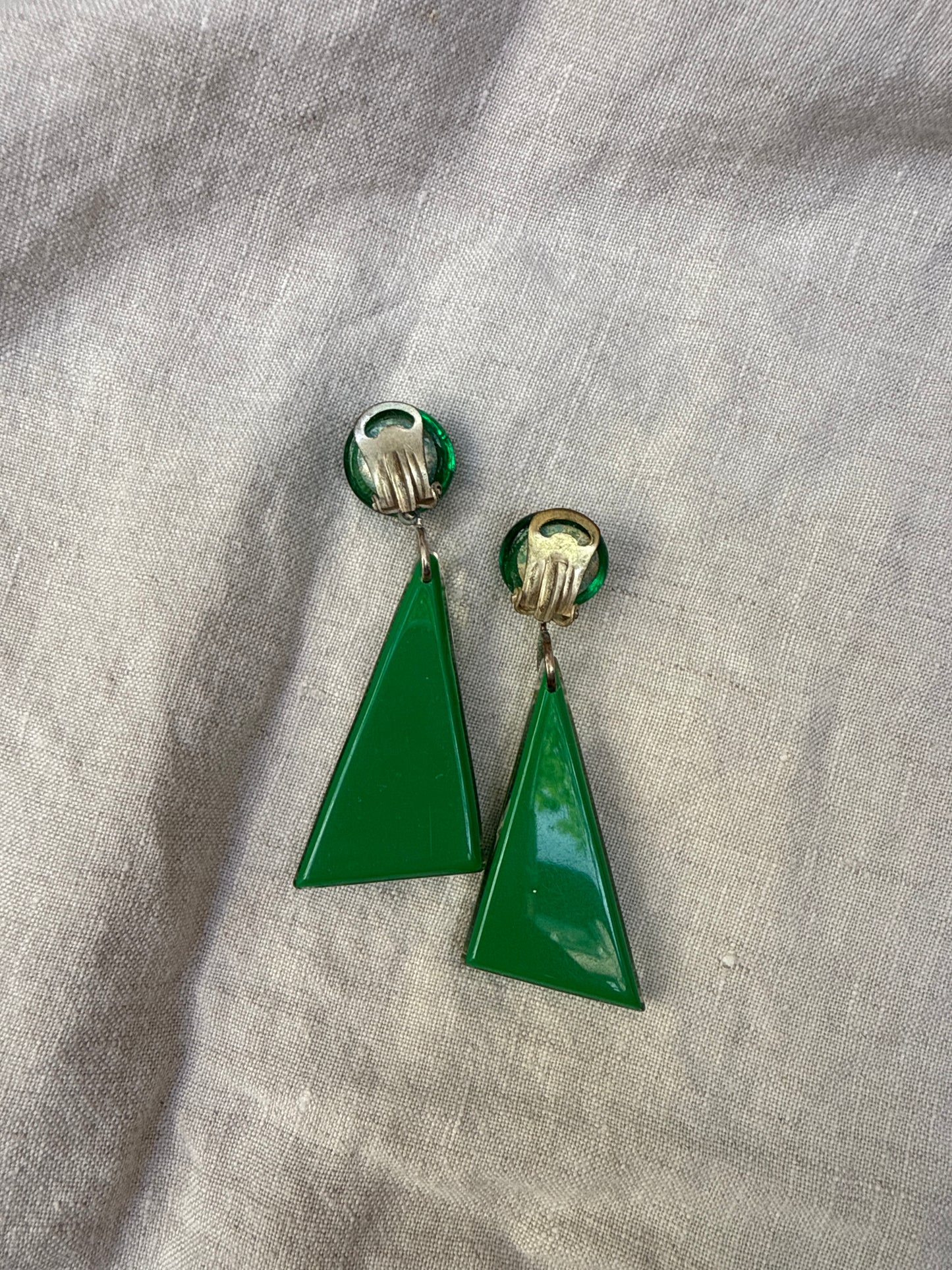 1980s Green Lucite Geometric Clip-on Earrings