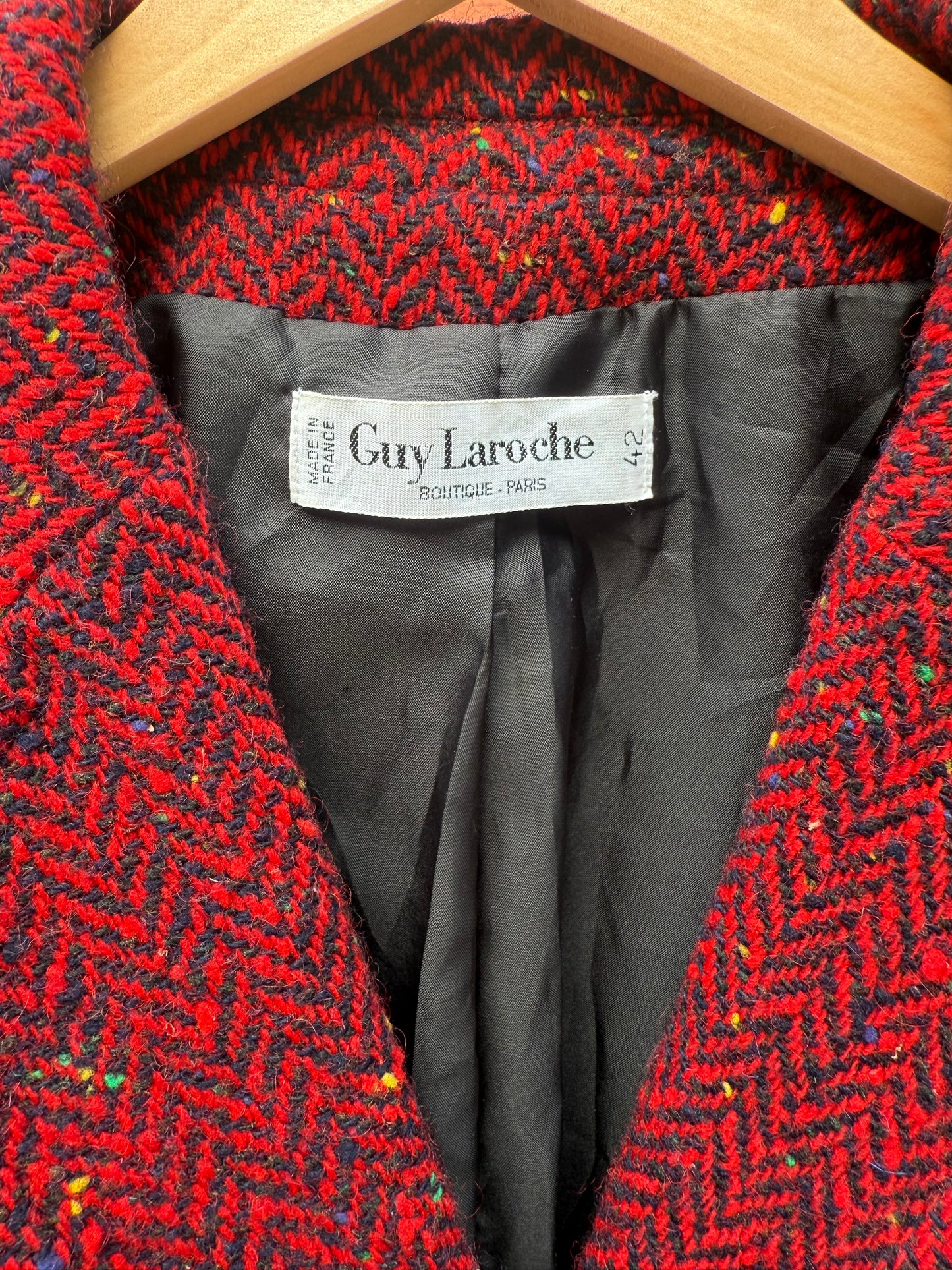 80s Guy Laroche Red Herringbone Tweed Jacket