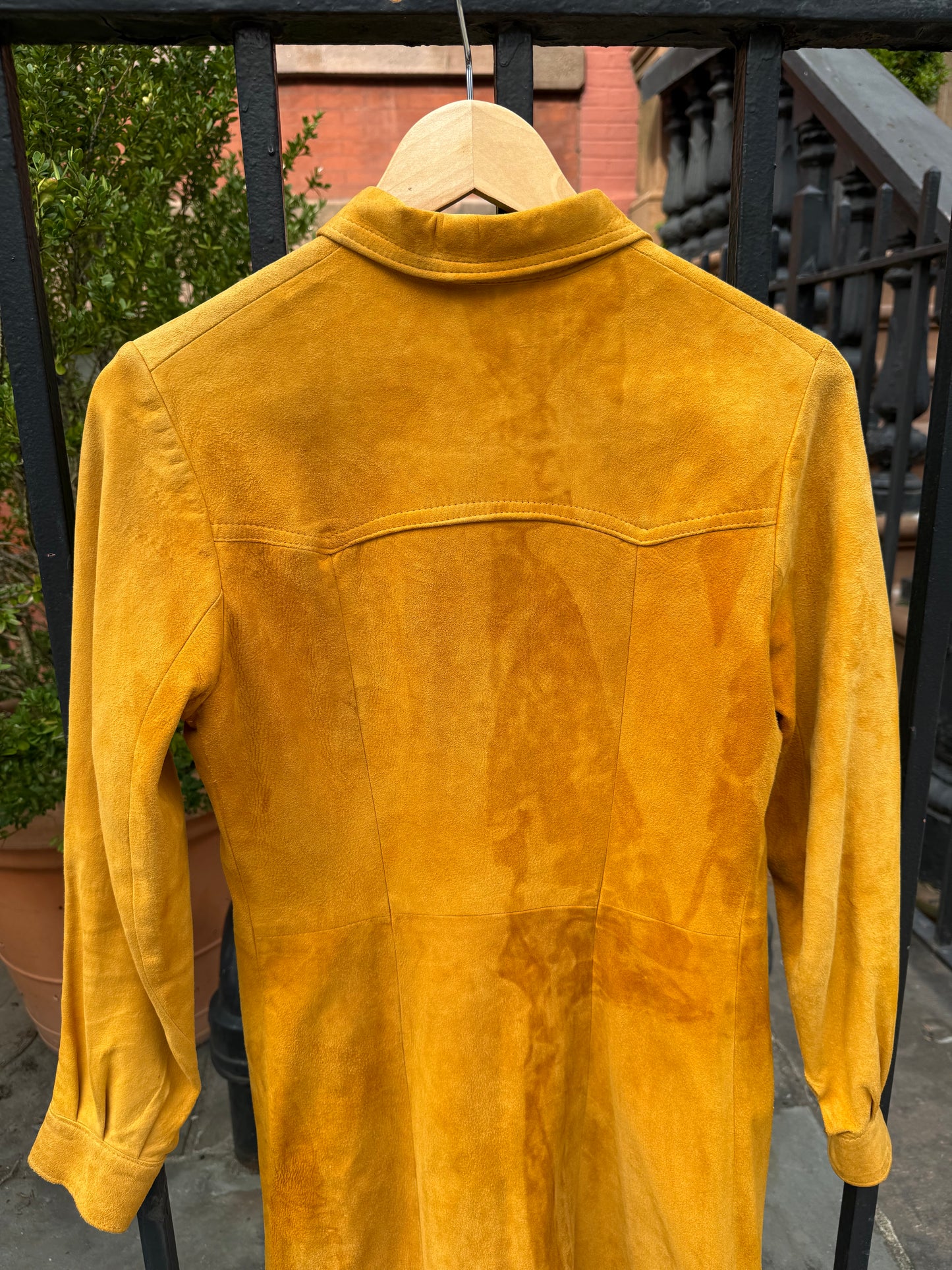 70s Mustard Yellow Sheepskin Suede Dress/Coat