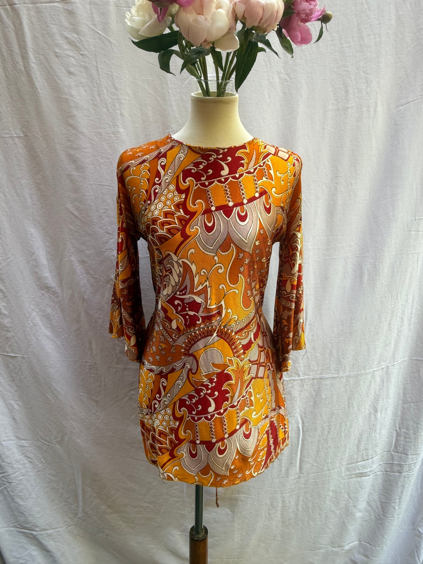 1970s Orange & Red Psychedelic Mini Dress/Tunic