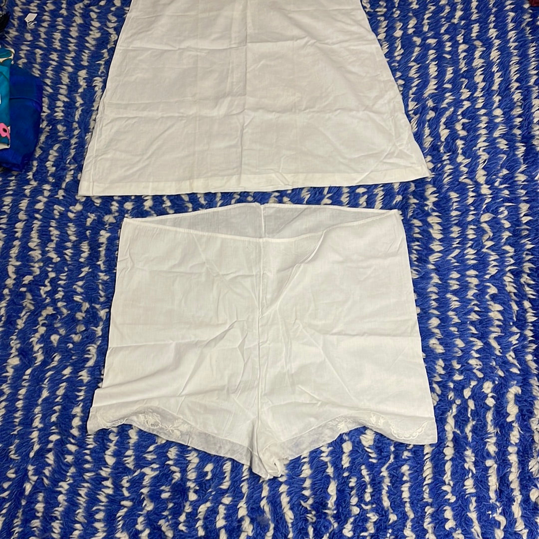 Antique French Cotton White Set with embroidered trim