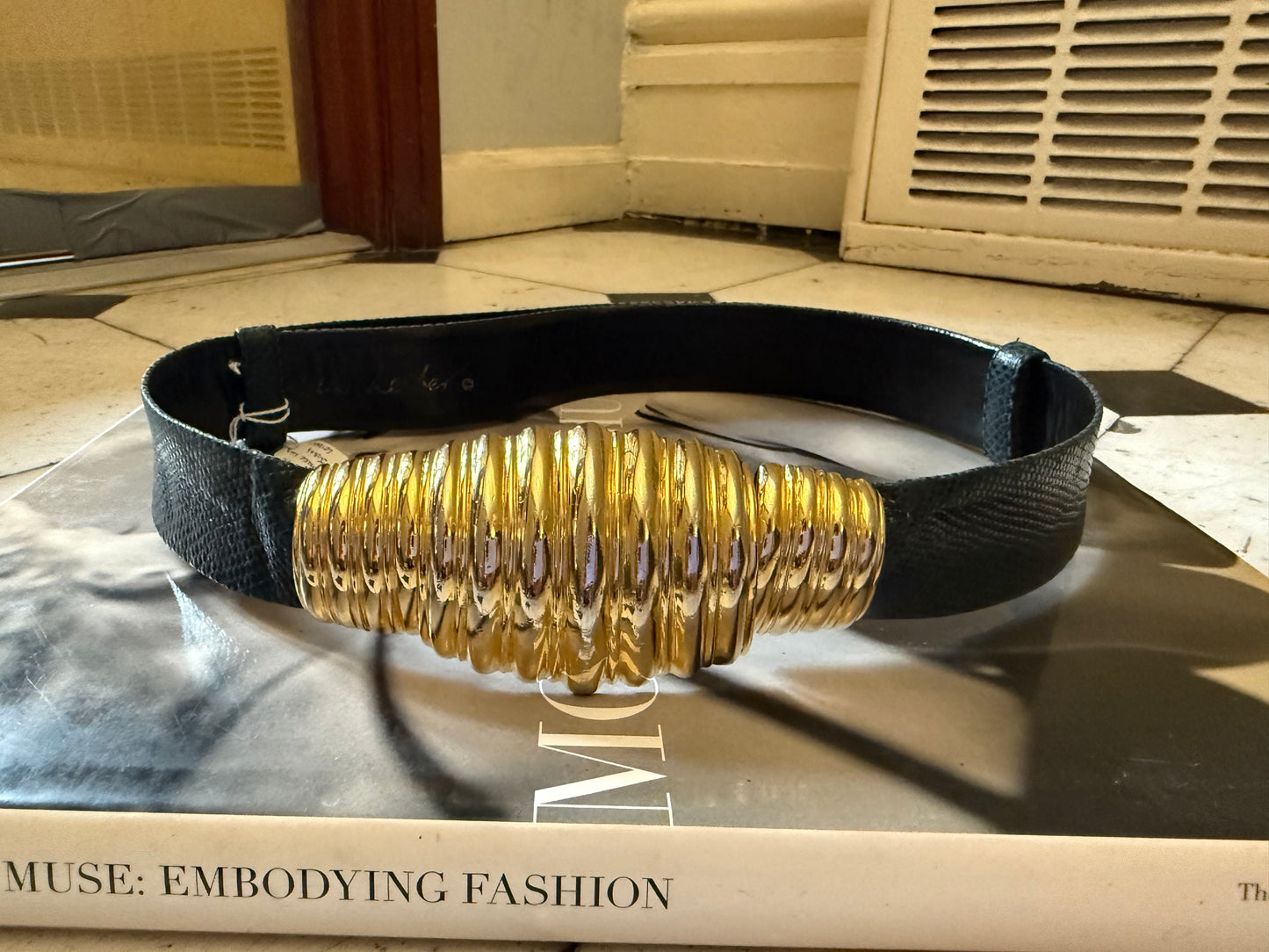 Judith Leiber Blue Snakeskin Belt, up to 40"