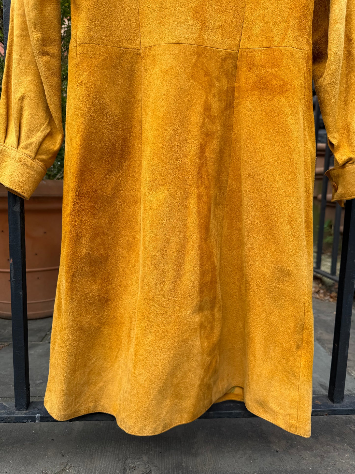 70s Mustard Yellow Sheepskin Suede Dress/Coat