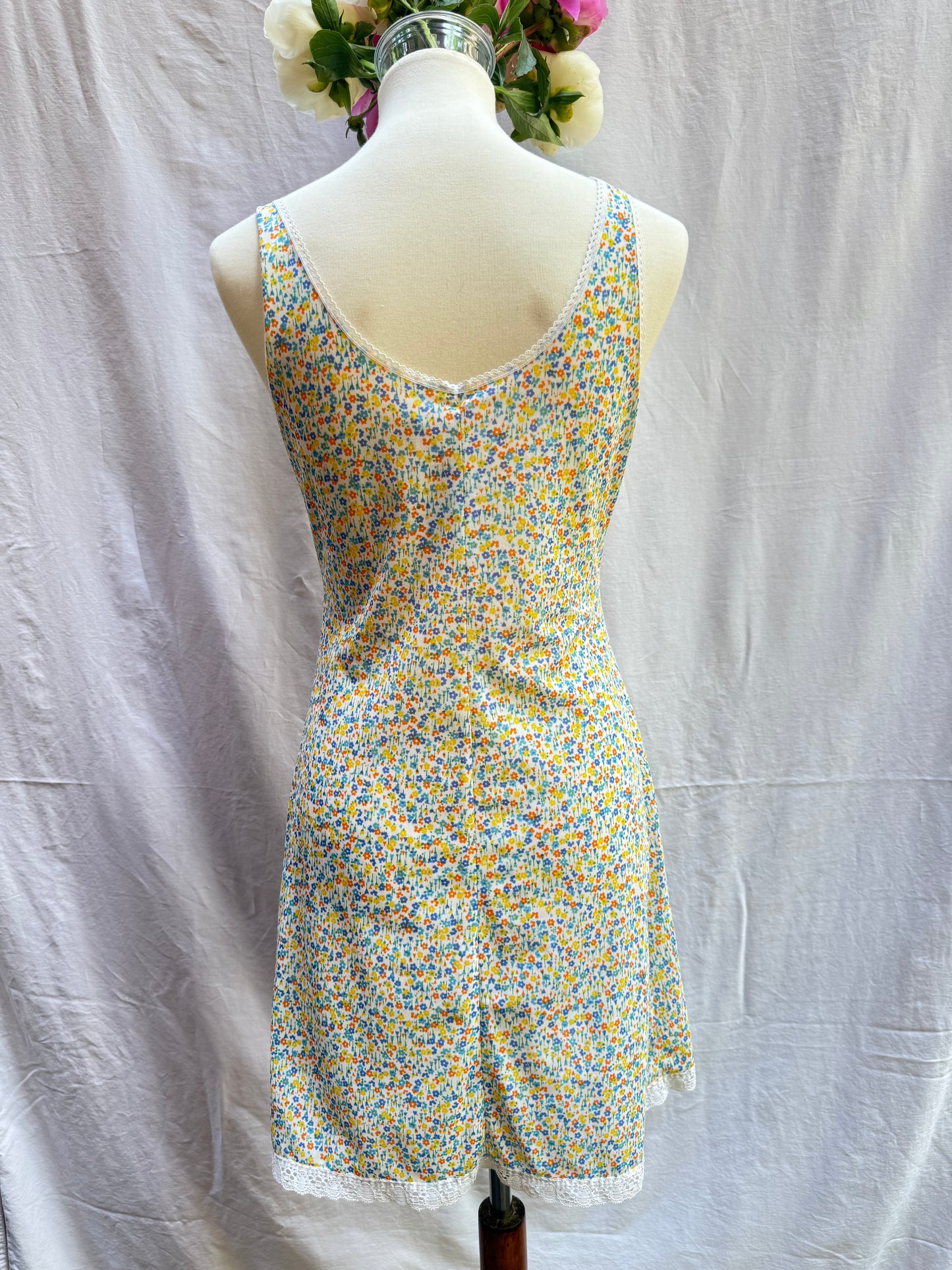 60s Floral Nylon Slip Dress, medium