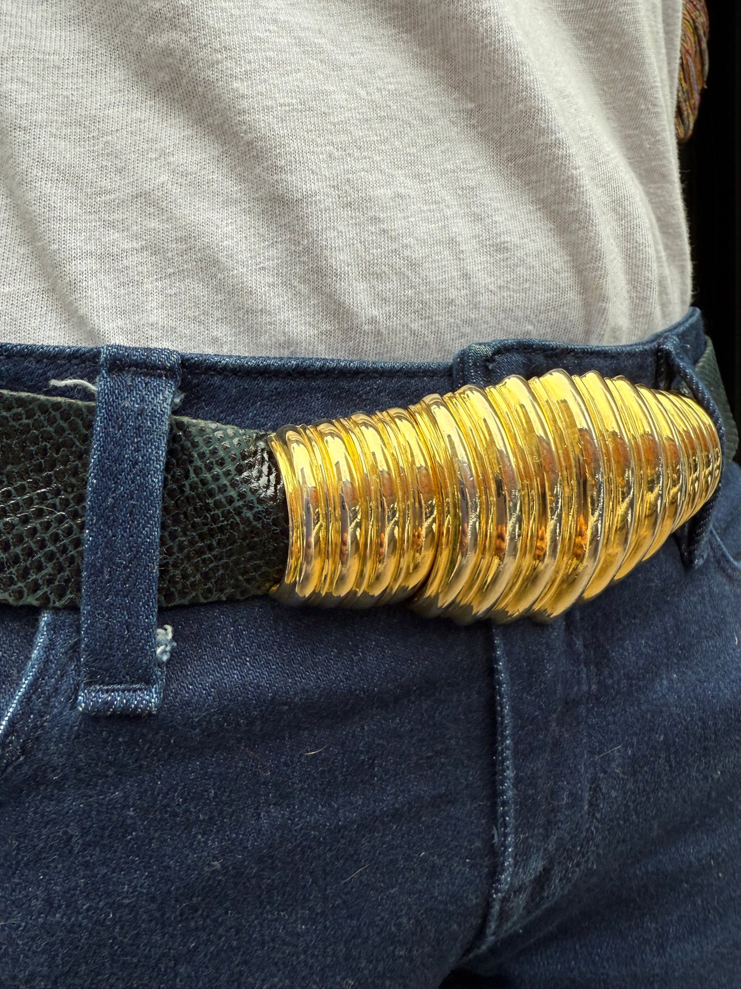 Judith Leiber Blue Snakeskin Belt, up to 40"