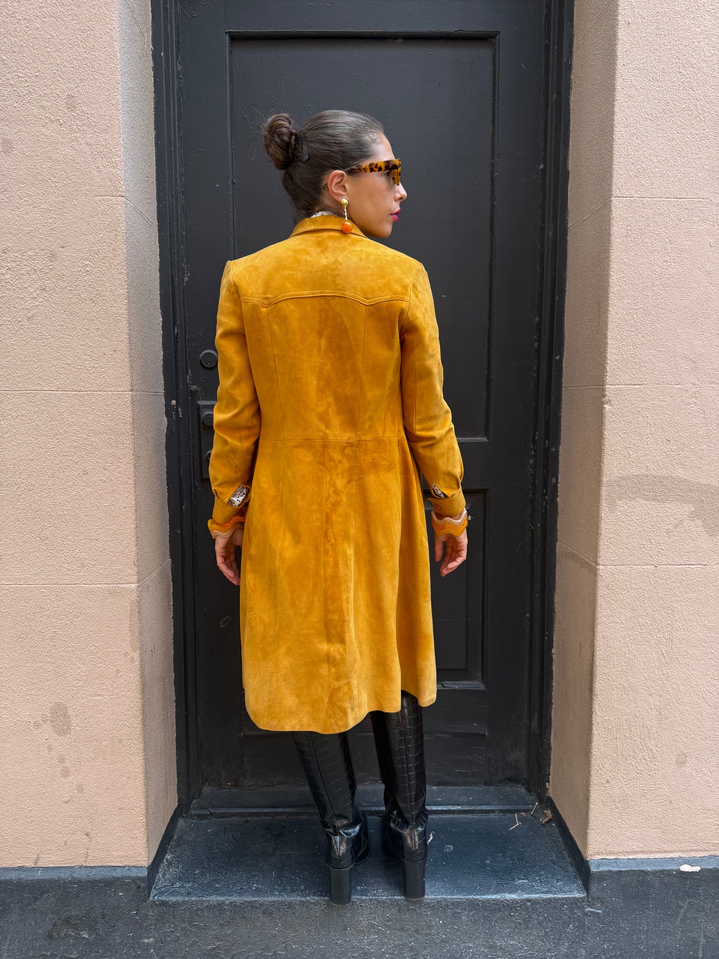 70s Mustard Yellow Sheepskin Suede Dress/Coat