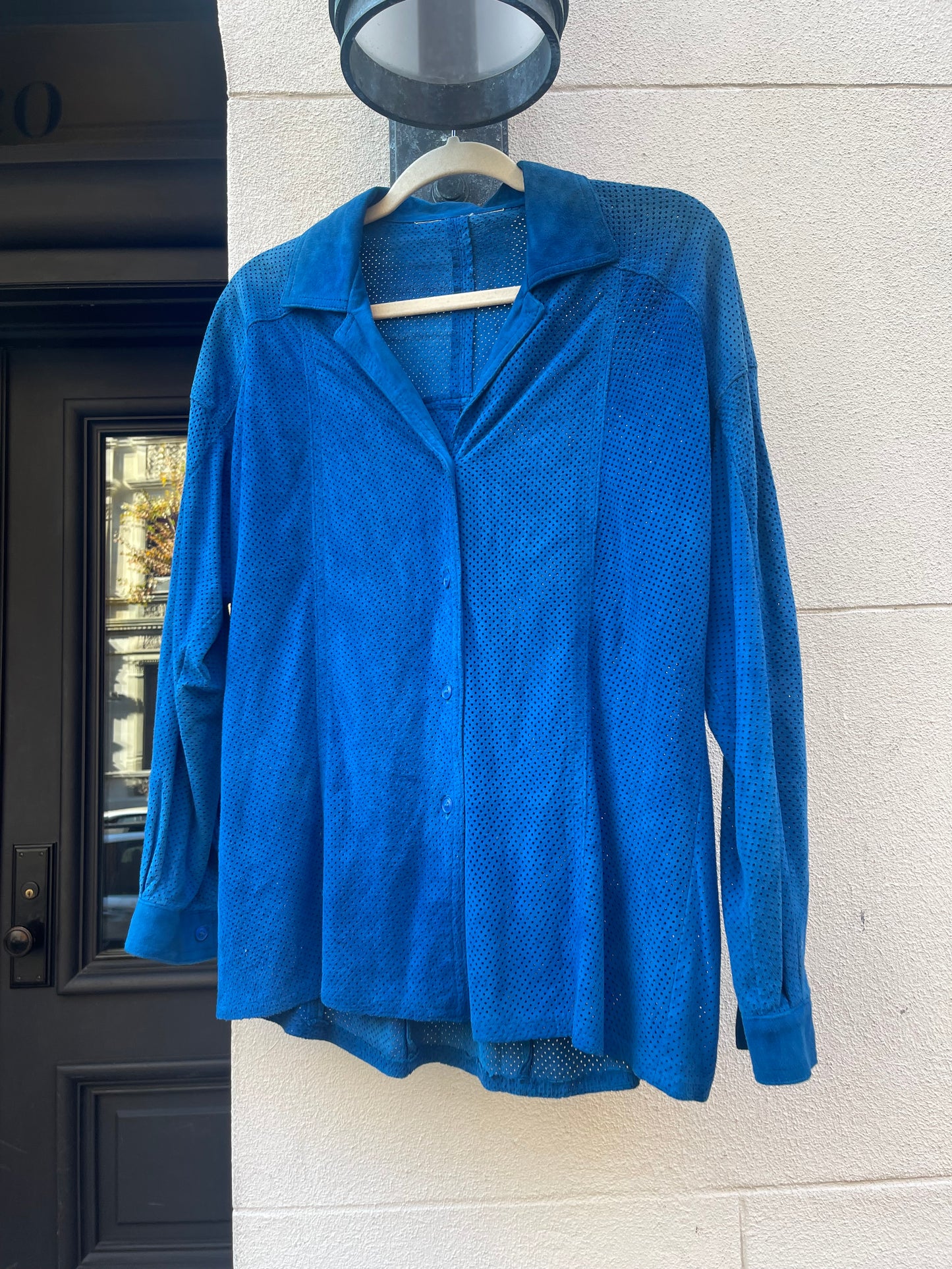 Vintage Royal Blue Perforated Suede Shirt