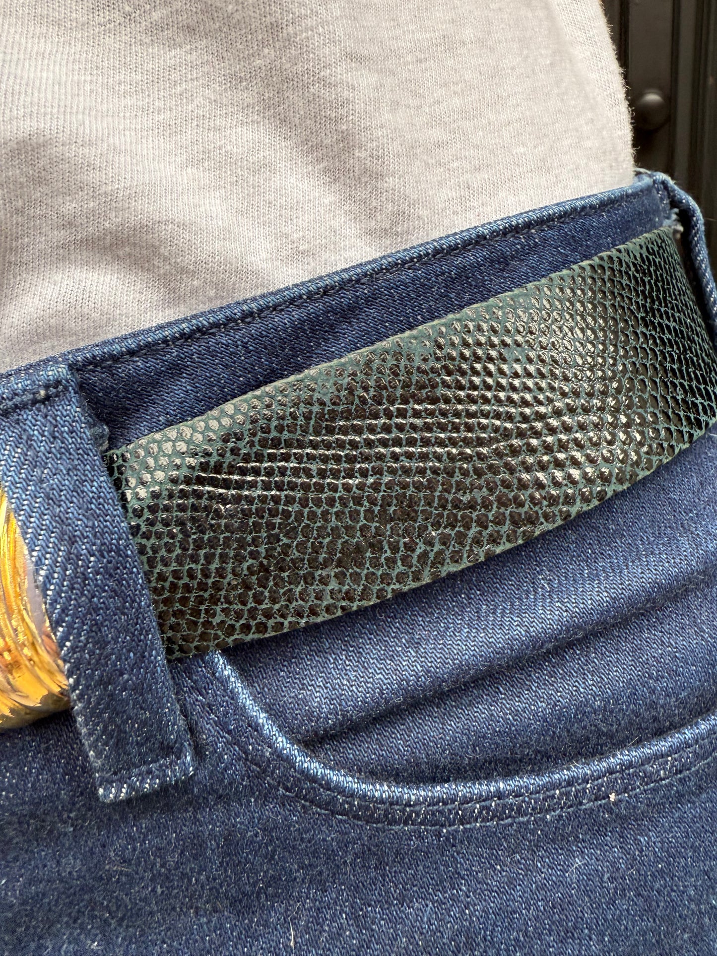 Judith Leiber Blue Snakeskin Belt, up to 40"