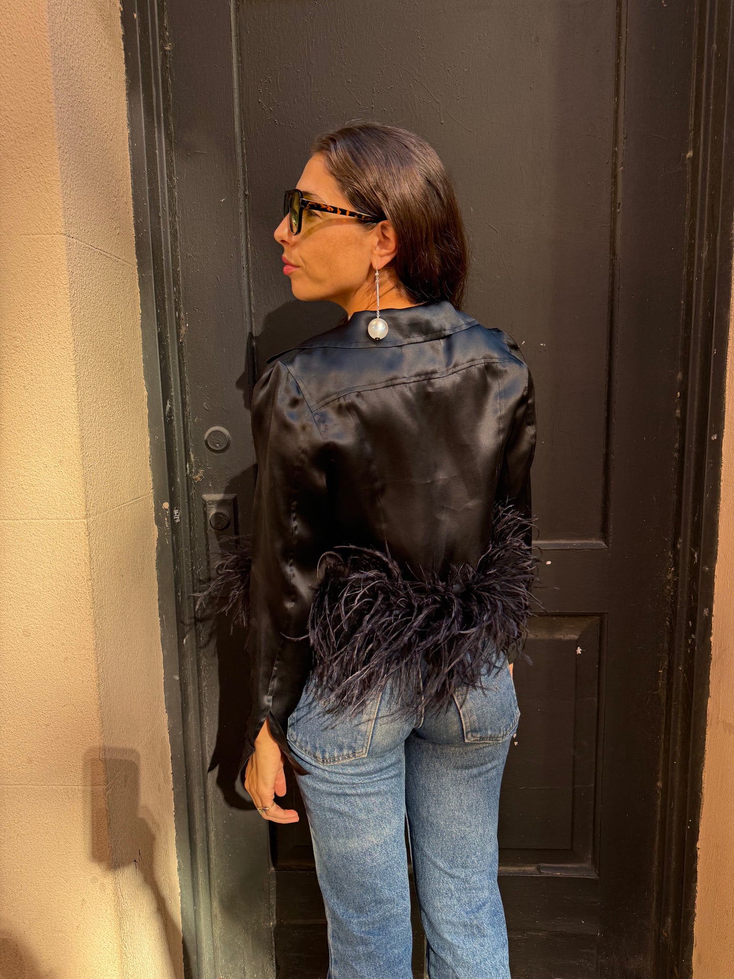 Vintage Silk Organza Evening Jacket w. Detachable Ostrich Feathers