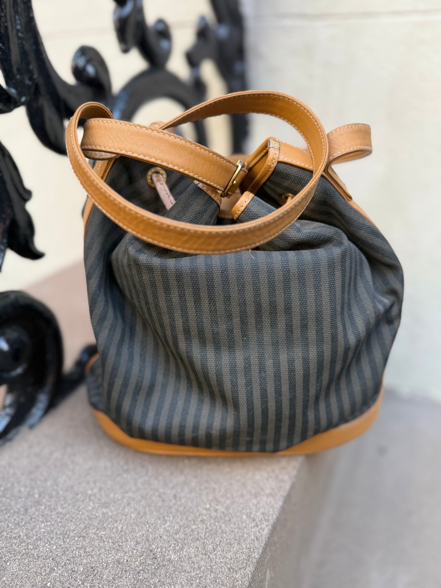 80s Fendi Pequin Stripe Bucket Bag