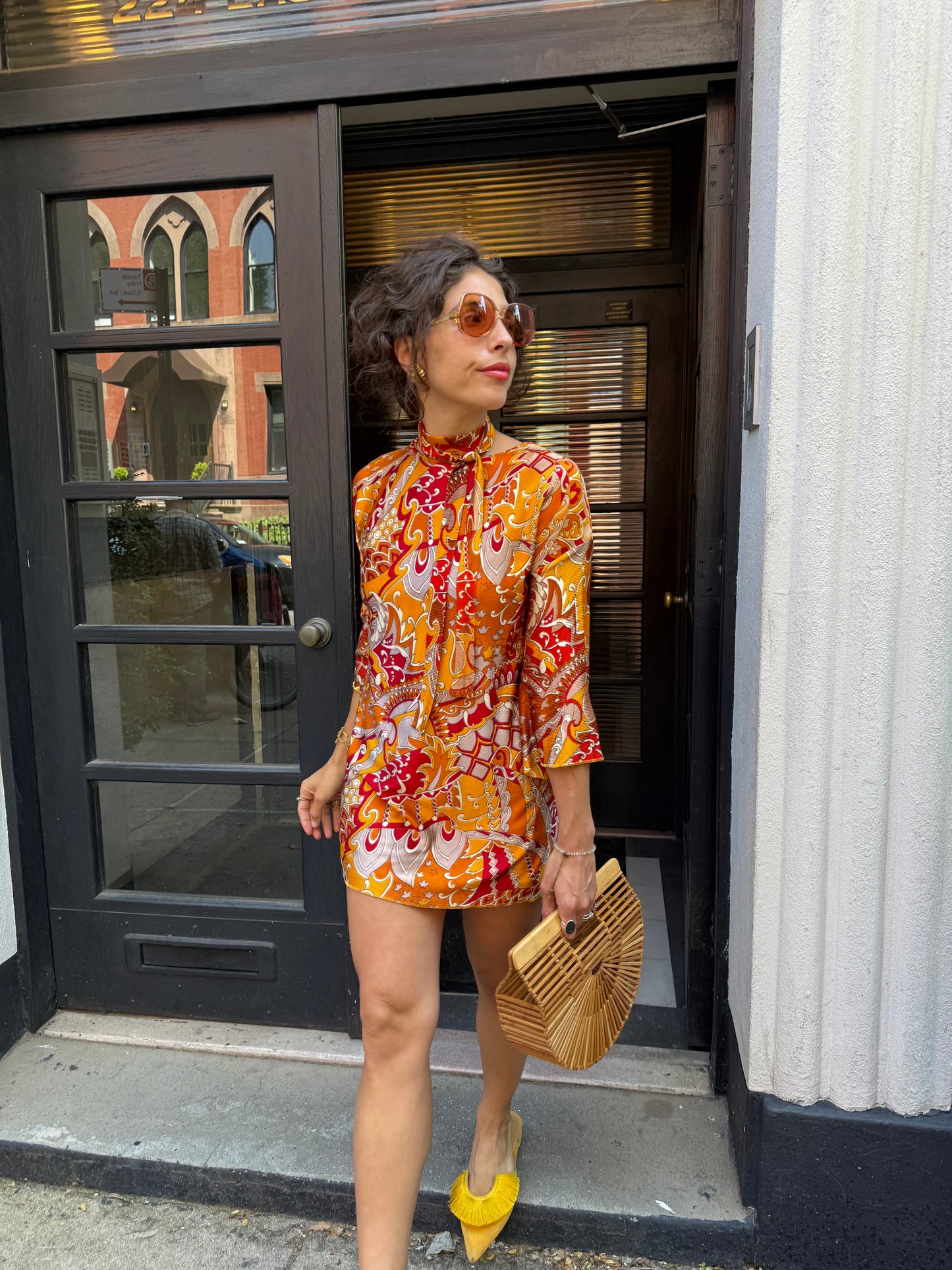 1970s Orange & Red Psychedelic Mini Dress/Tunic