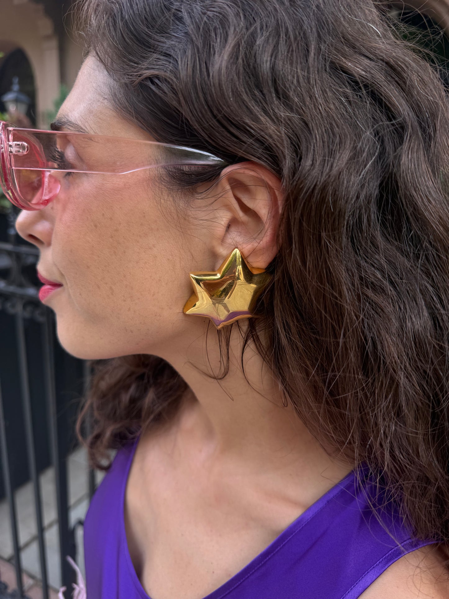 80s Puffy Celestial Star Clip- On Earrings