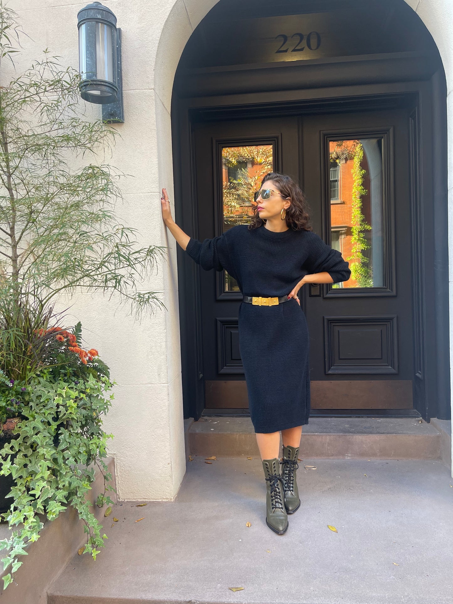 80s black knit sweater dress