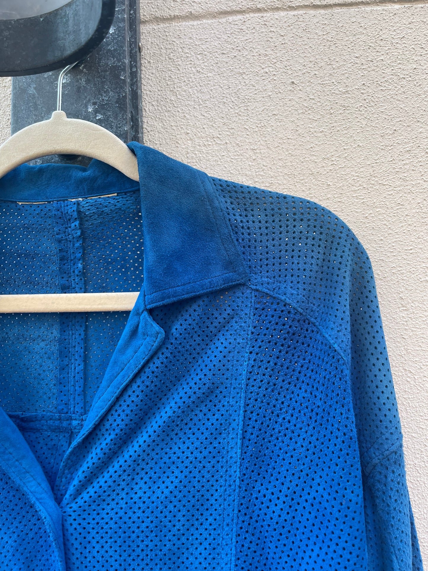 Vintage Royal Blue Perforated Suede Shirt