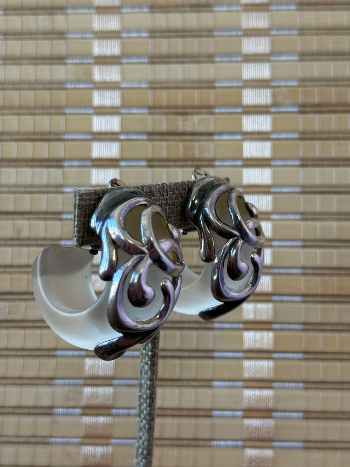 Vintage Sculptural Silver-Tone & Clear Acrylic Earrings