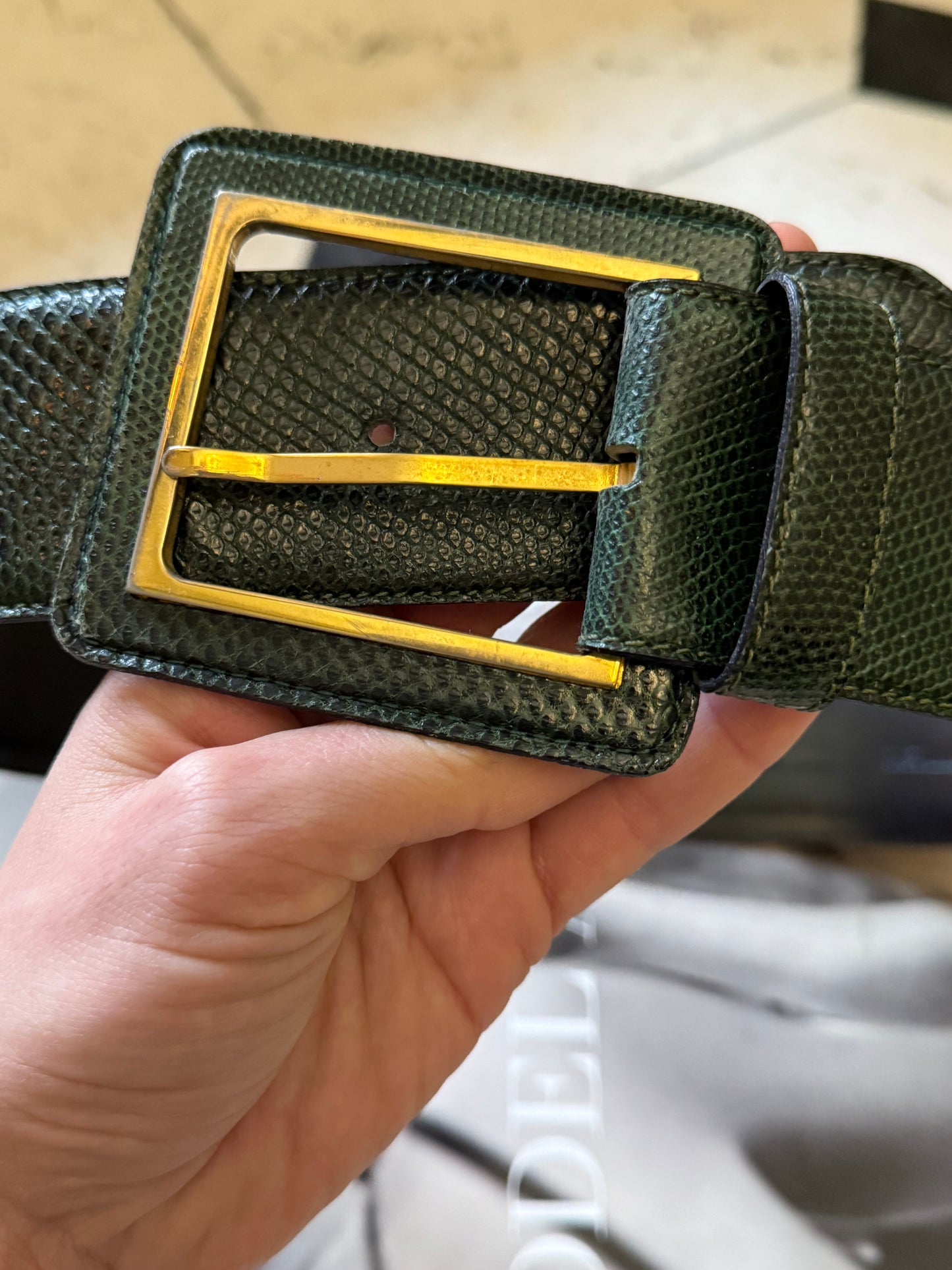Vintage Green Snakeskin Belt, 28"-34"