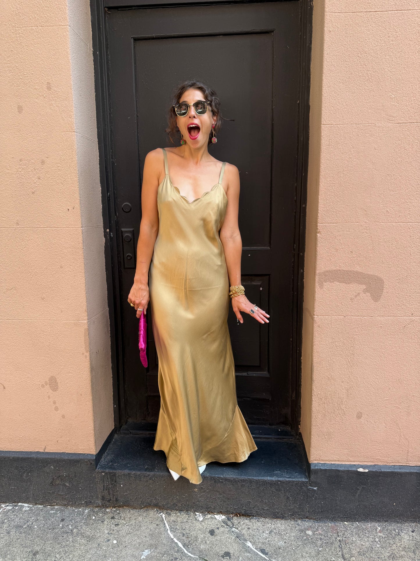 90s Bronze Silk Slip Dress