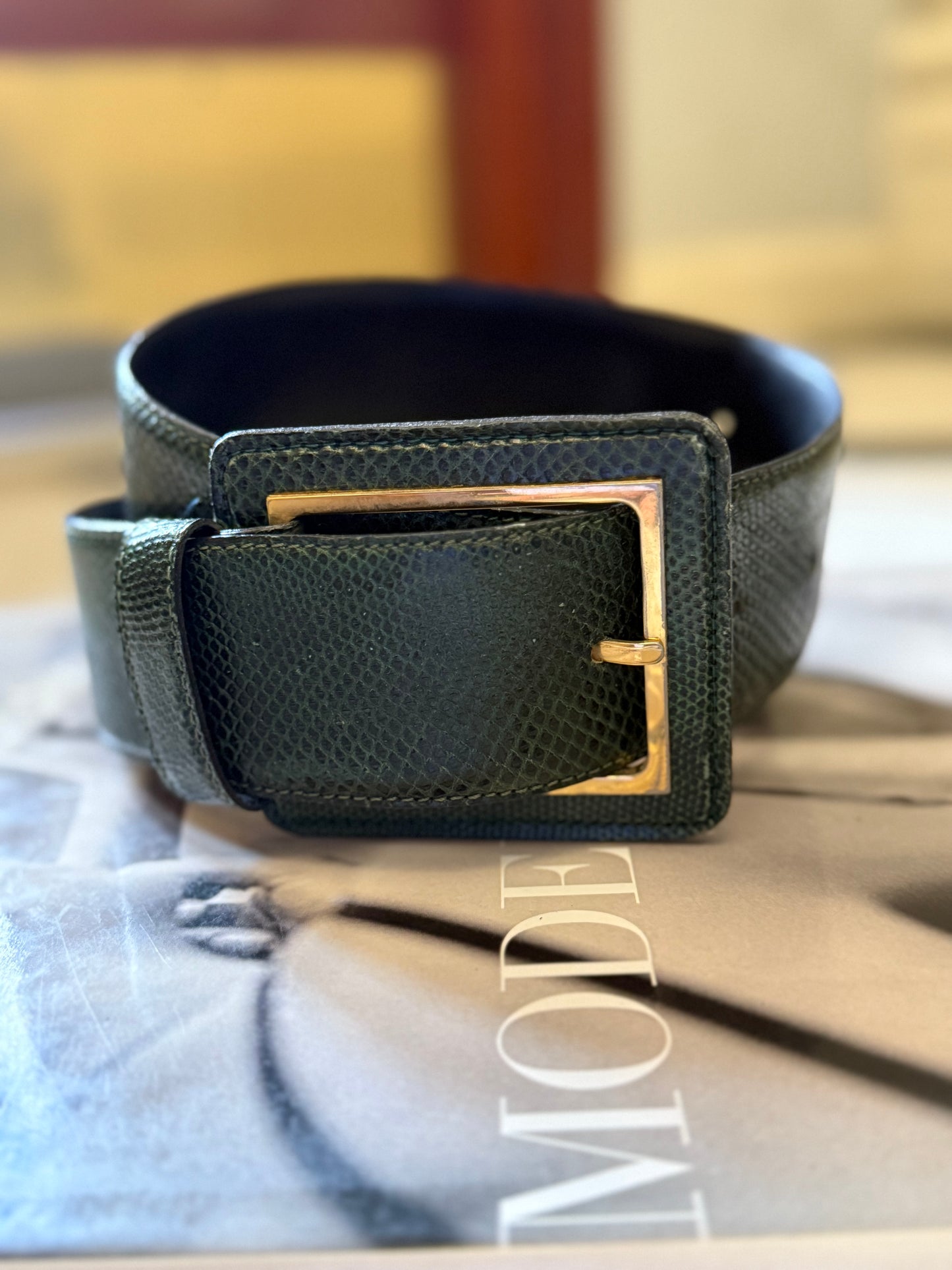 Vintage Green Snakeskin Belt, 28"-34"