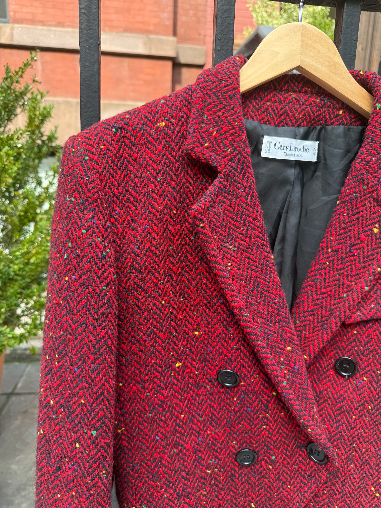 80s Guy Laroche Red Herringbone Tweed Jacket