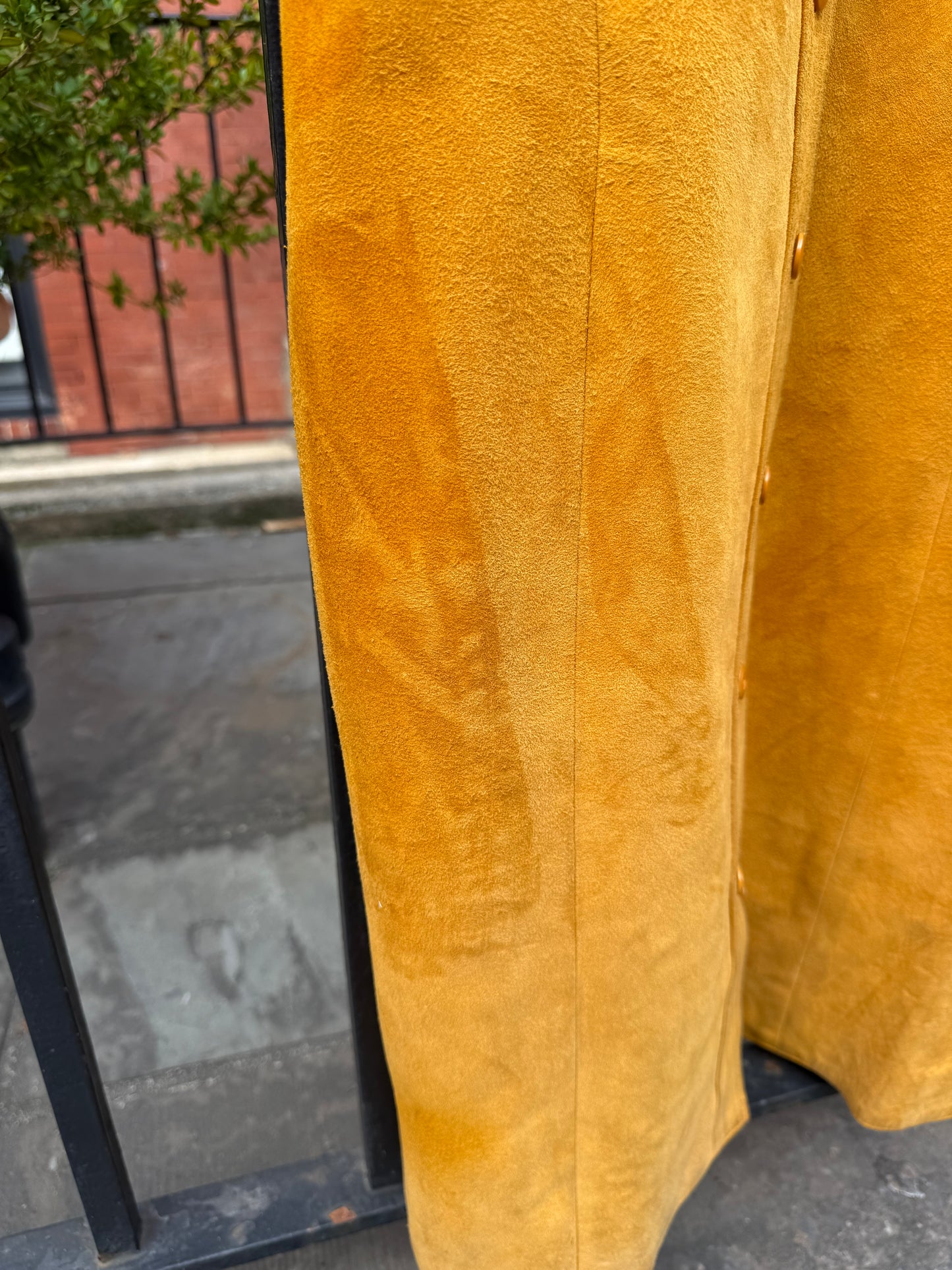70s Mustard Yellow Sheepskin Suede Dress/Coat