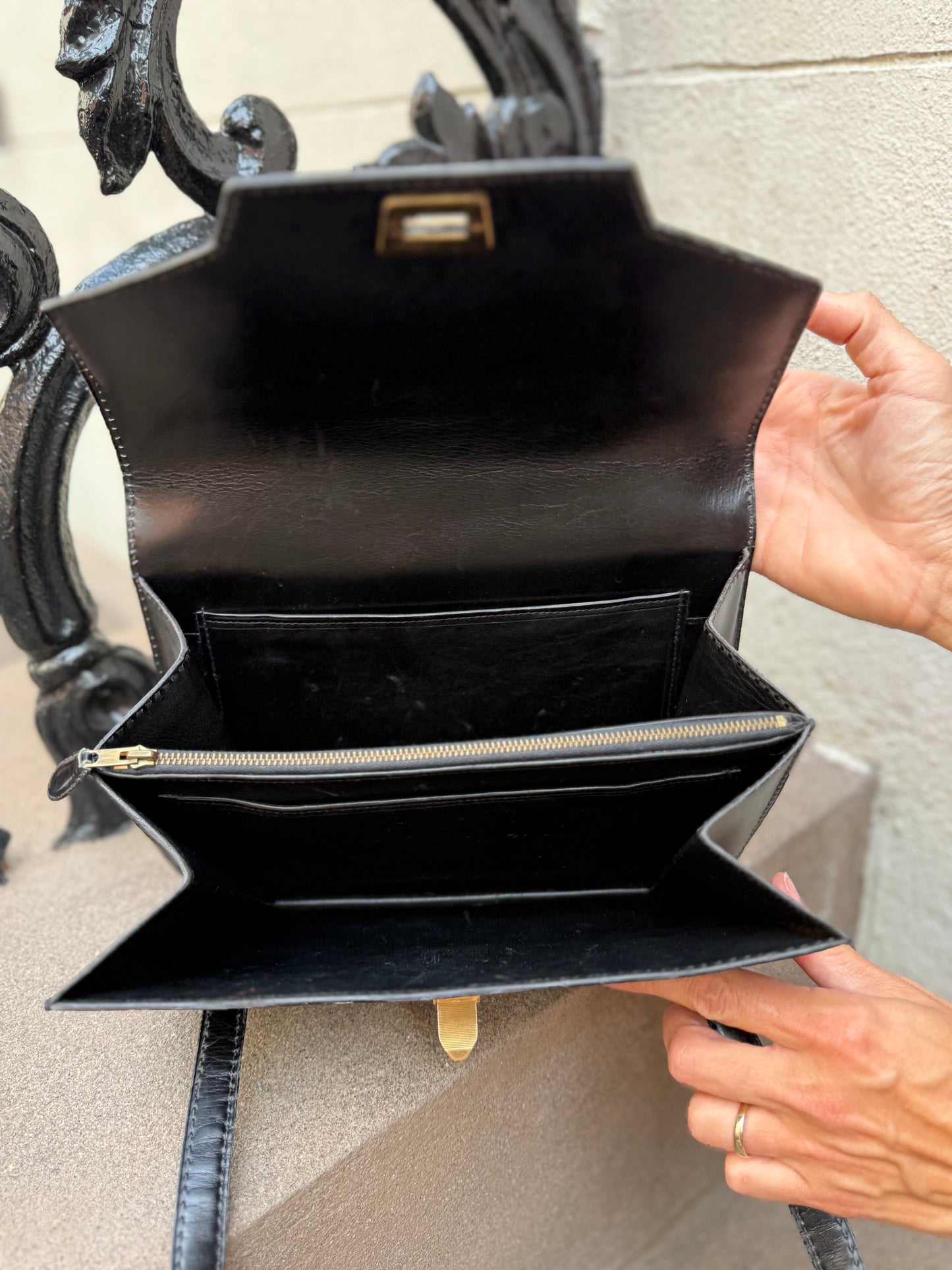 1950s Jean Pax Black Leather Handbag