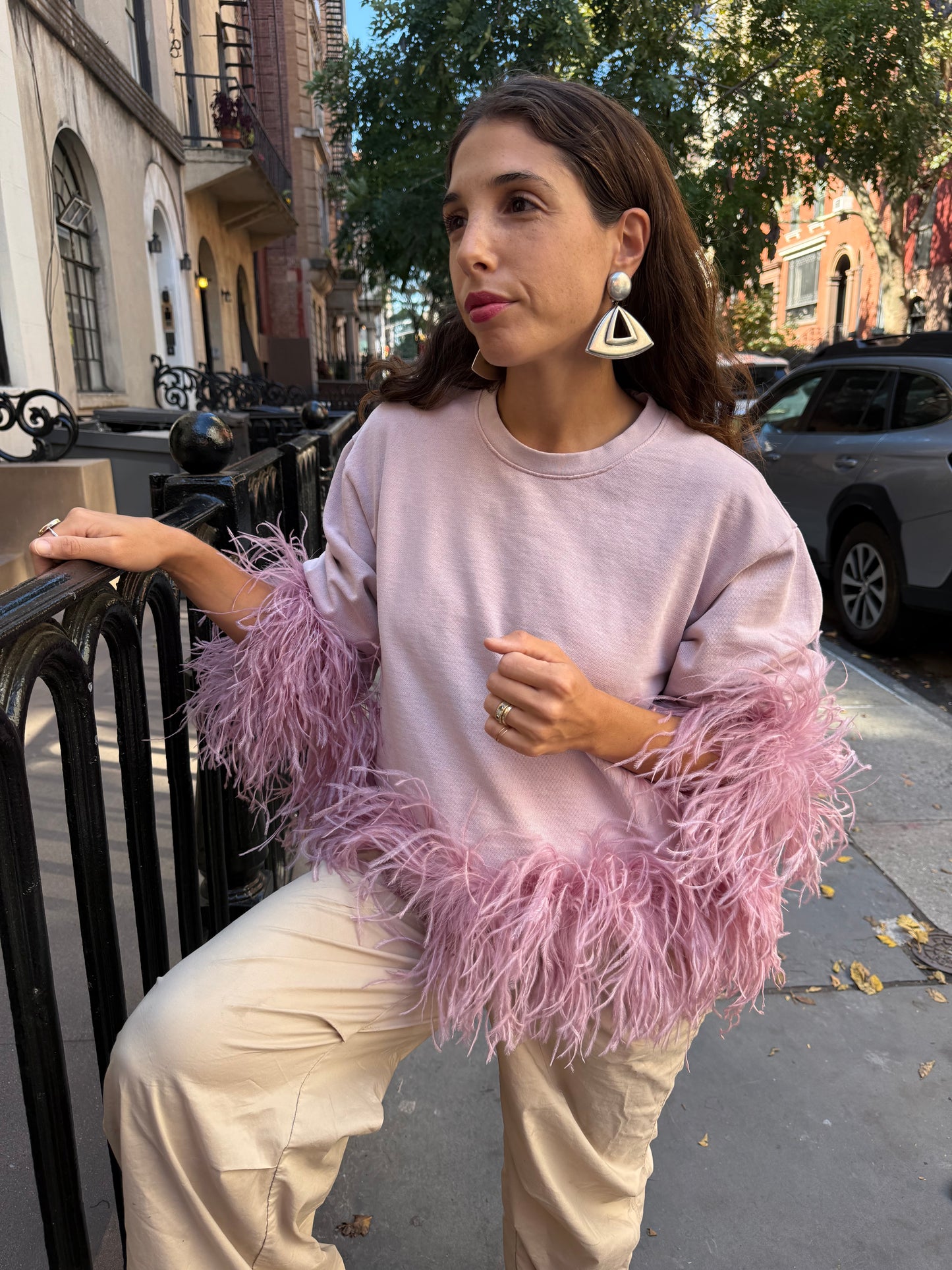 The Coco Feather Sweatshirt - Dusty Pink & Dusty Rose