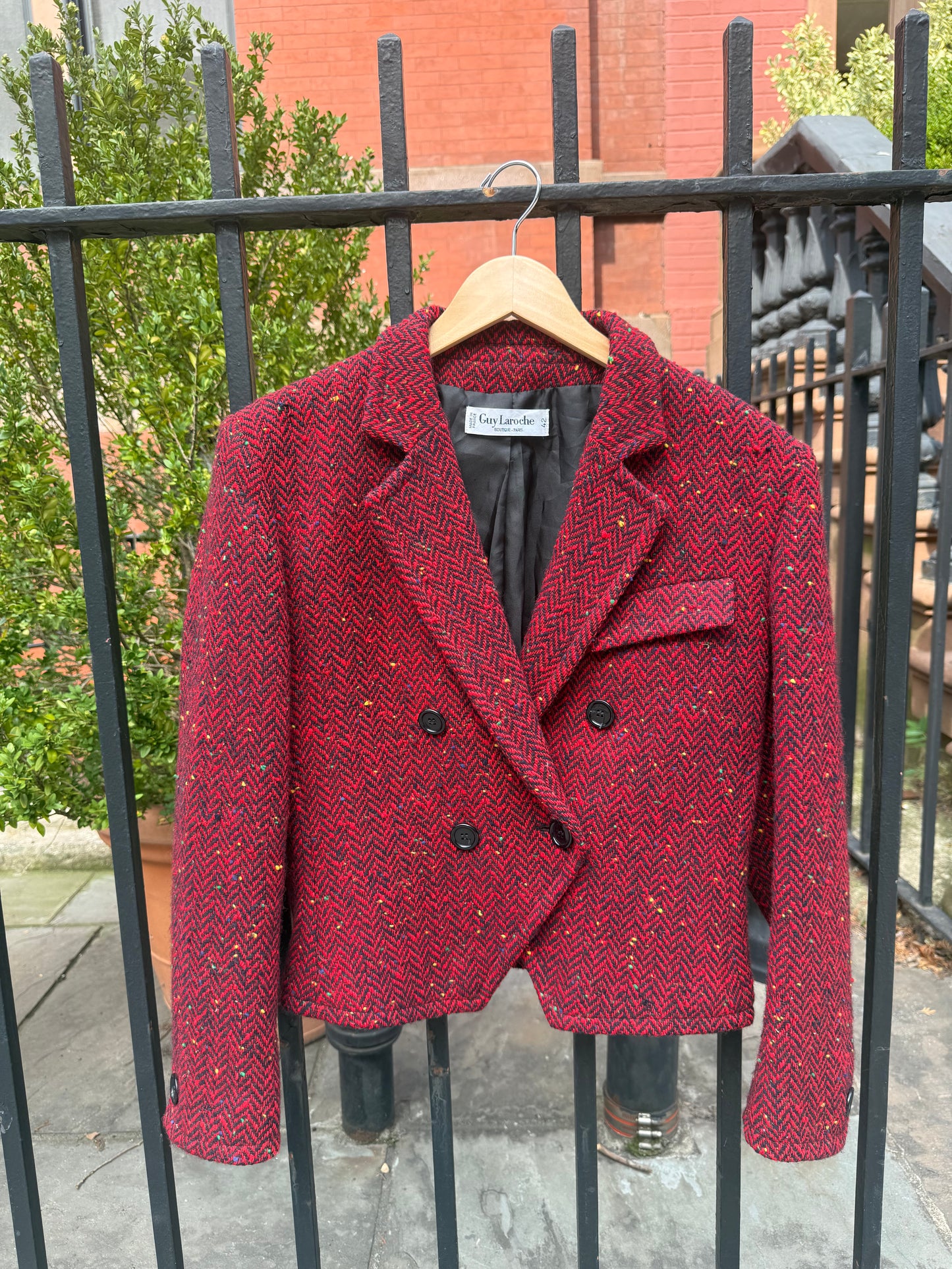 80s Guy Laroche Red Herringbone Tweed Jacket