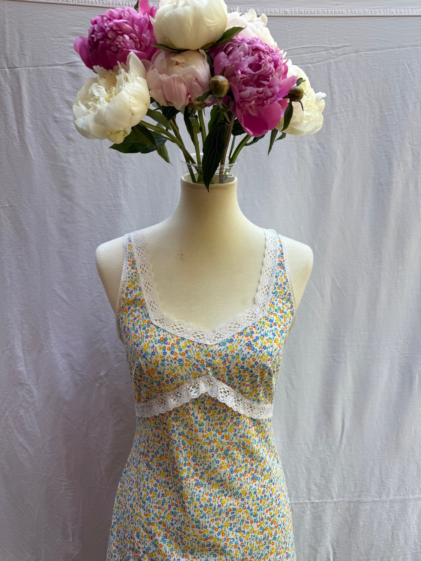 60s Floral Nylon Slip Dress, medium