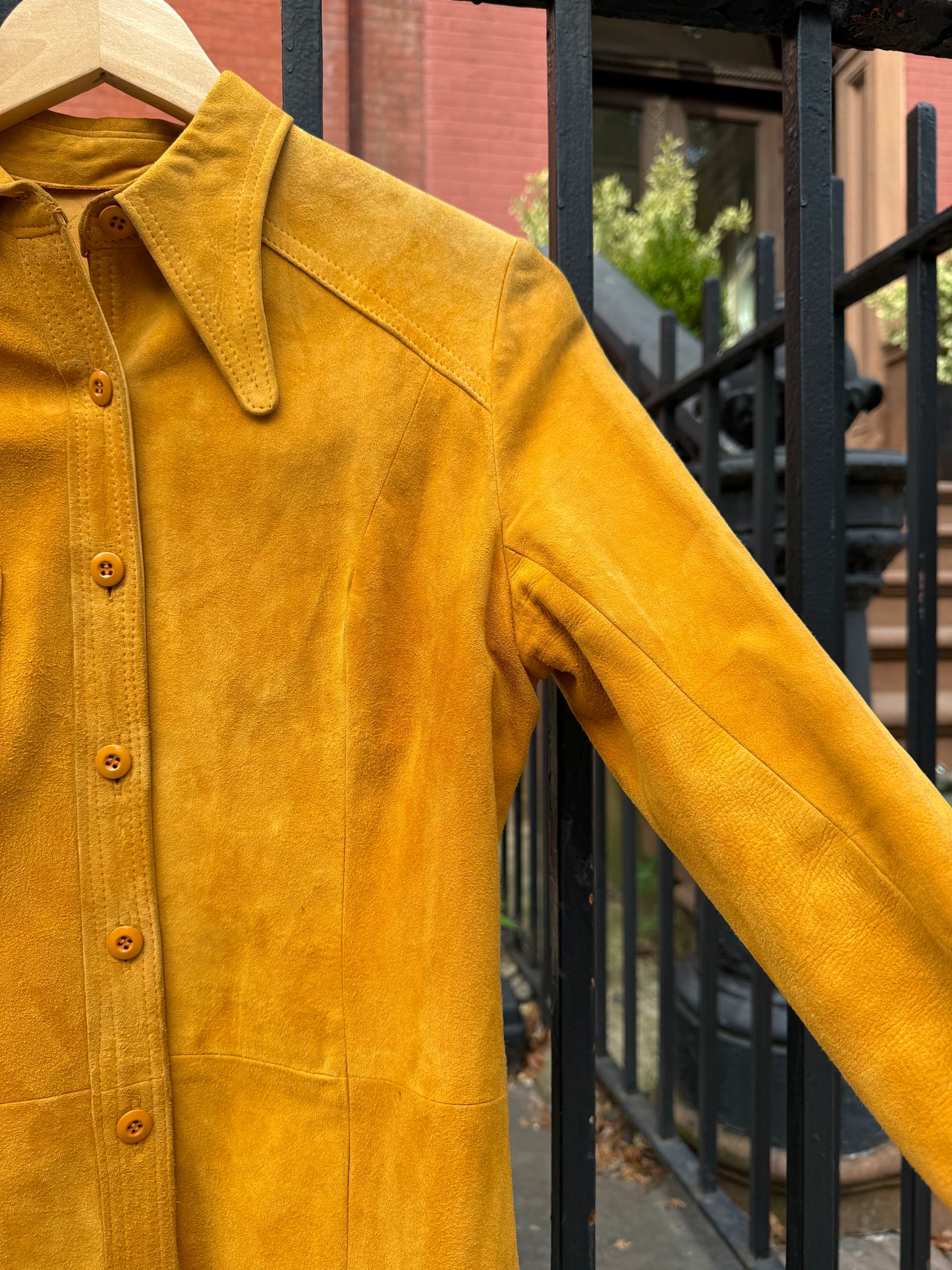 70s Mustard Yellow Sheepskin Suede Dress/Coat