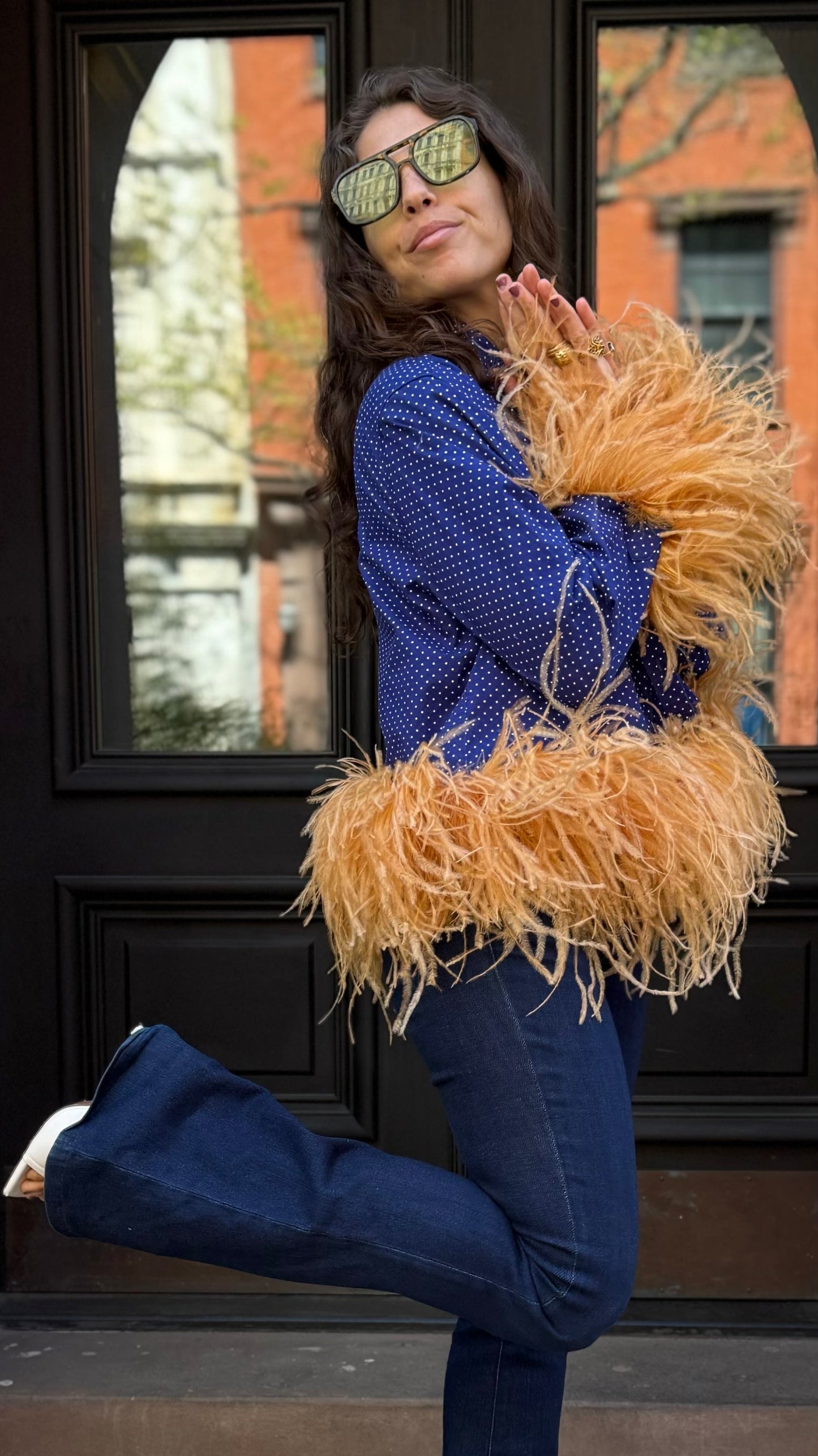 Colette - navy polka dot & golden
