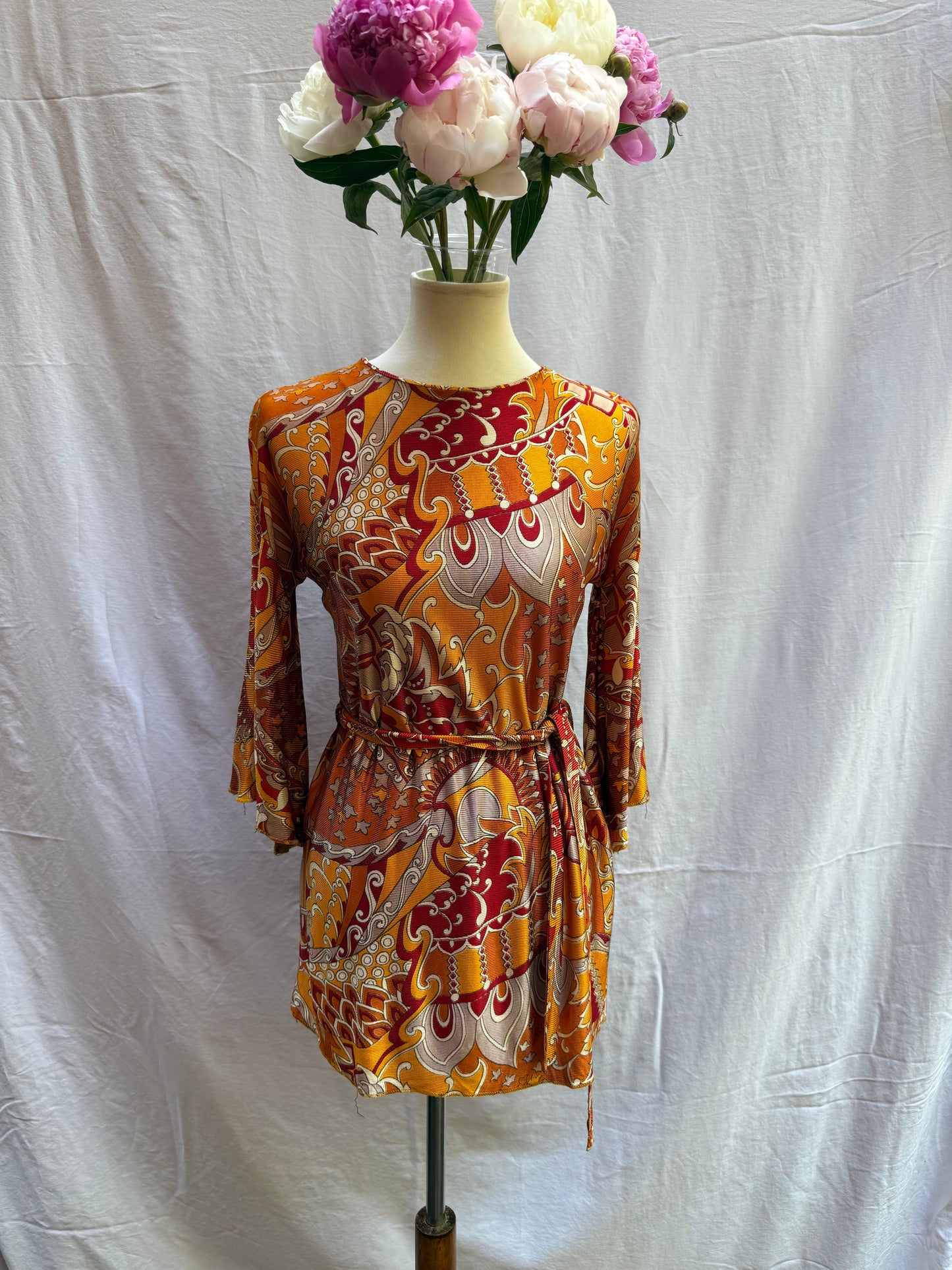1970s Orange & Red Psychedelic Mini Dress/Tunic