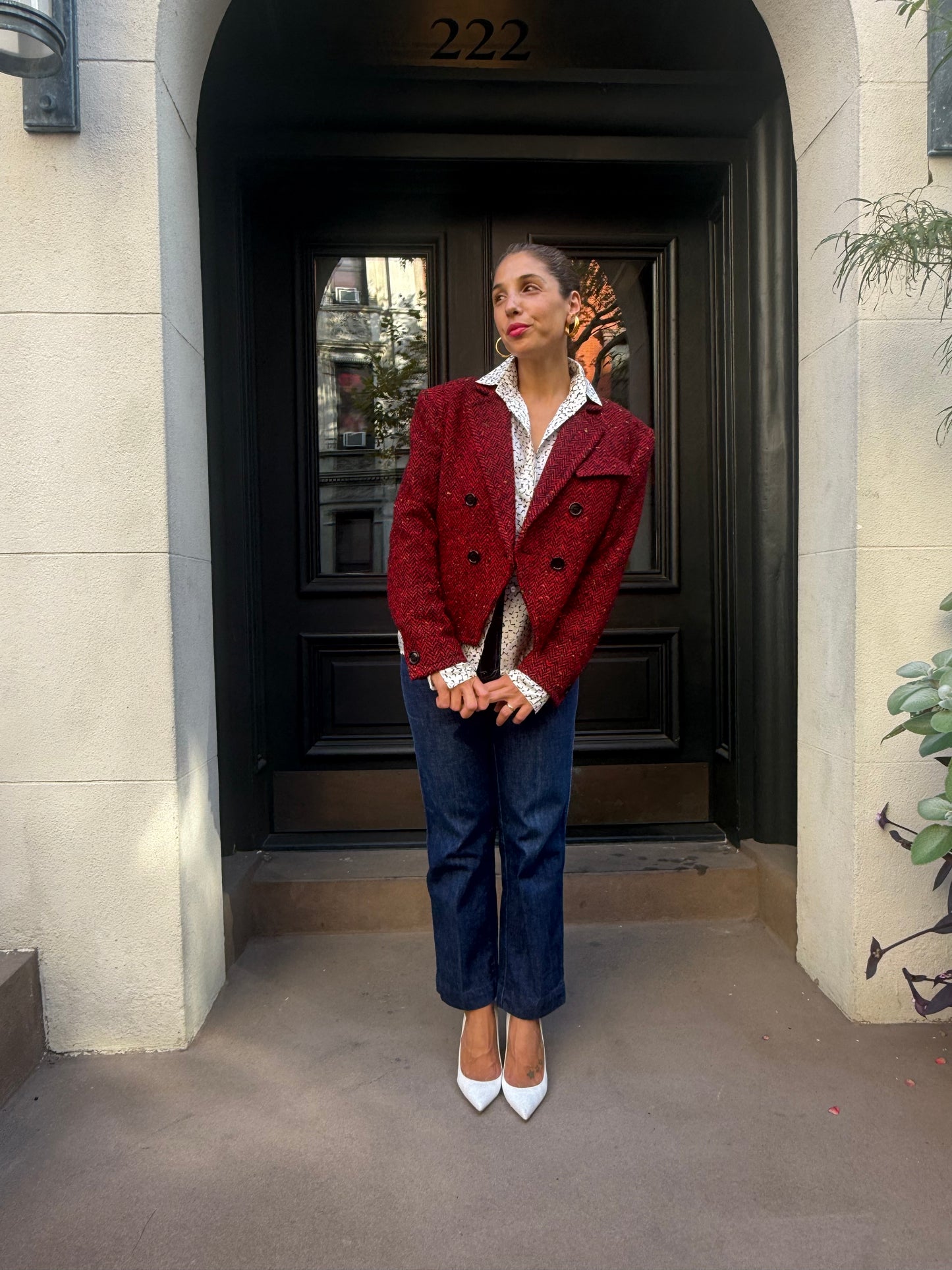 80s Guy Laroche Red Herringbone Tweed Jacket