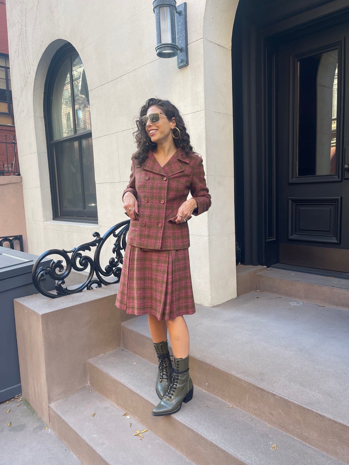 50s/60s Pendleton plaid berry skirt suit