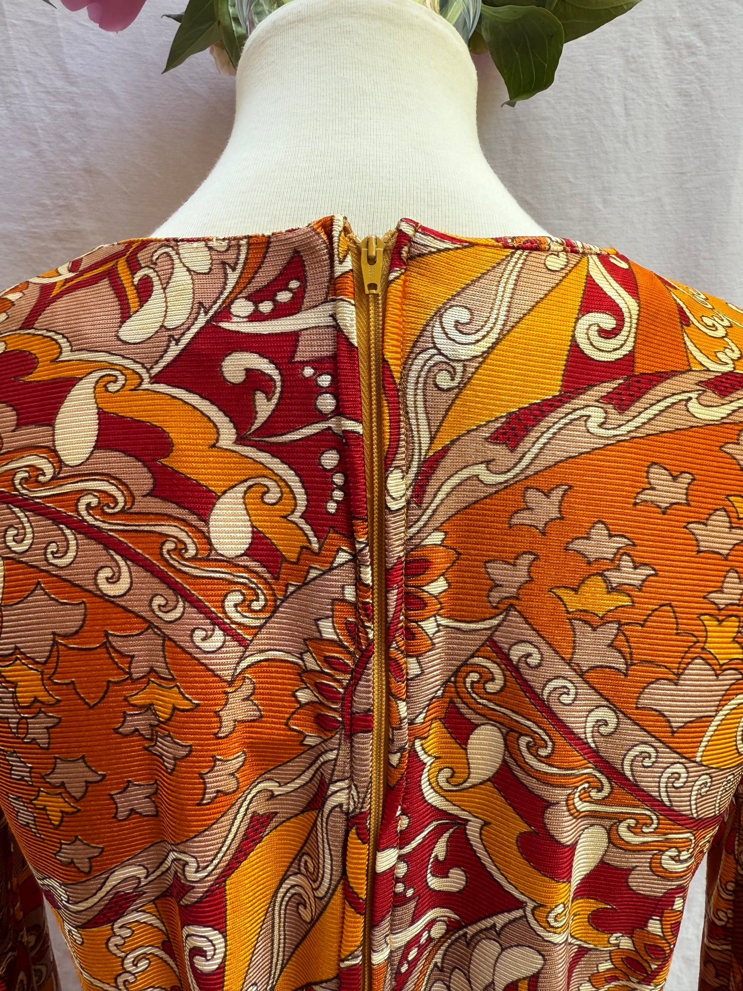1970s Orange & Red Psychedelic Mini Dress/Tunic