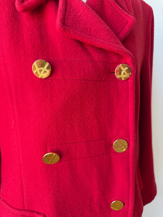 80s/90s Yves Saint Laurent Red Wool & Cashmere Peacoat