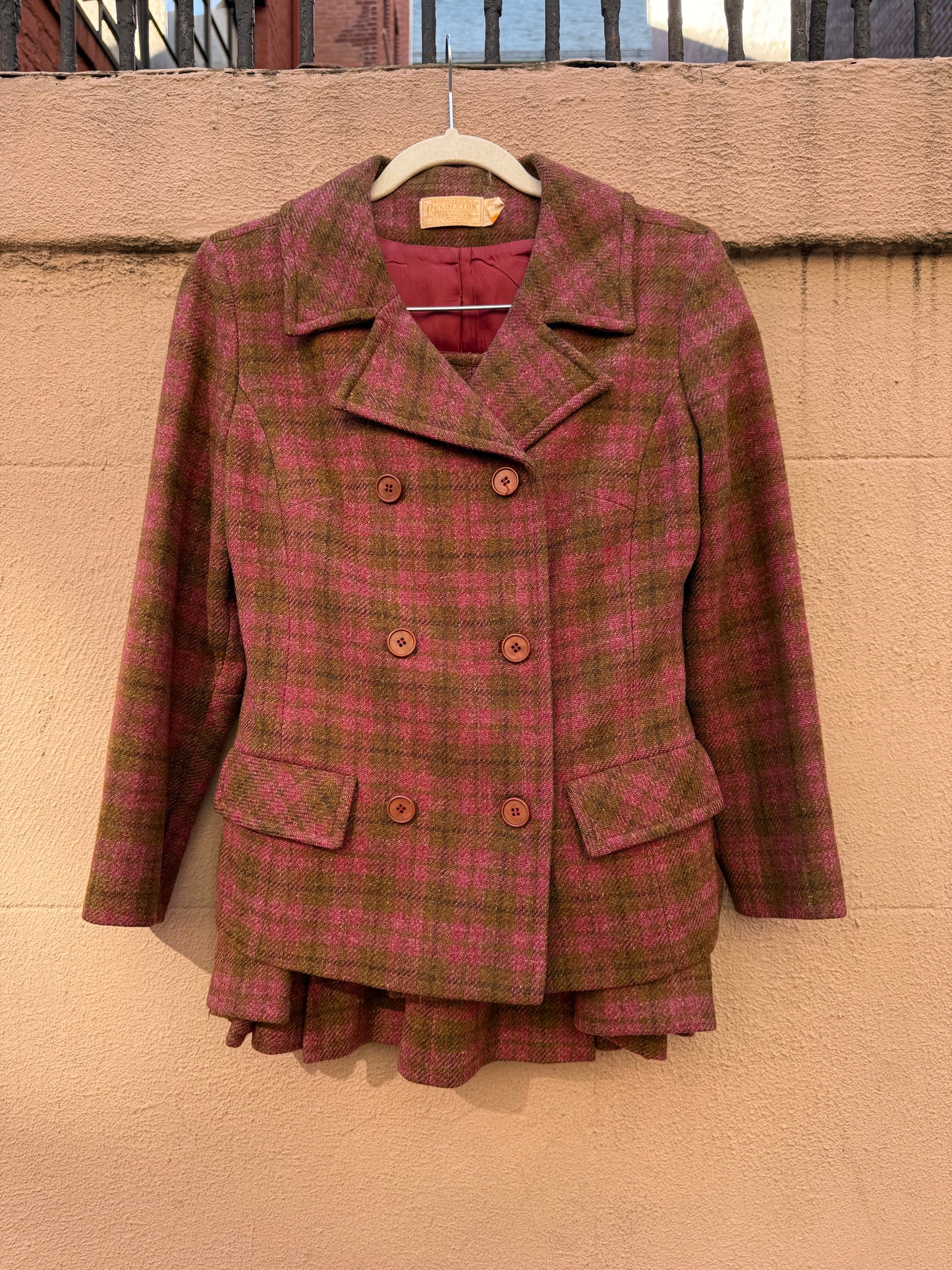 50s/60s Pendleton plaid berry skirt suit