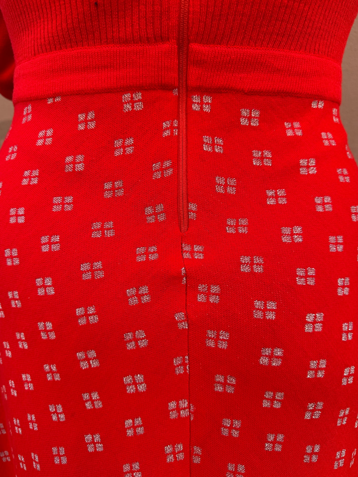 70s Red Knit Maxi Dress w silver detail