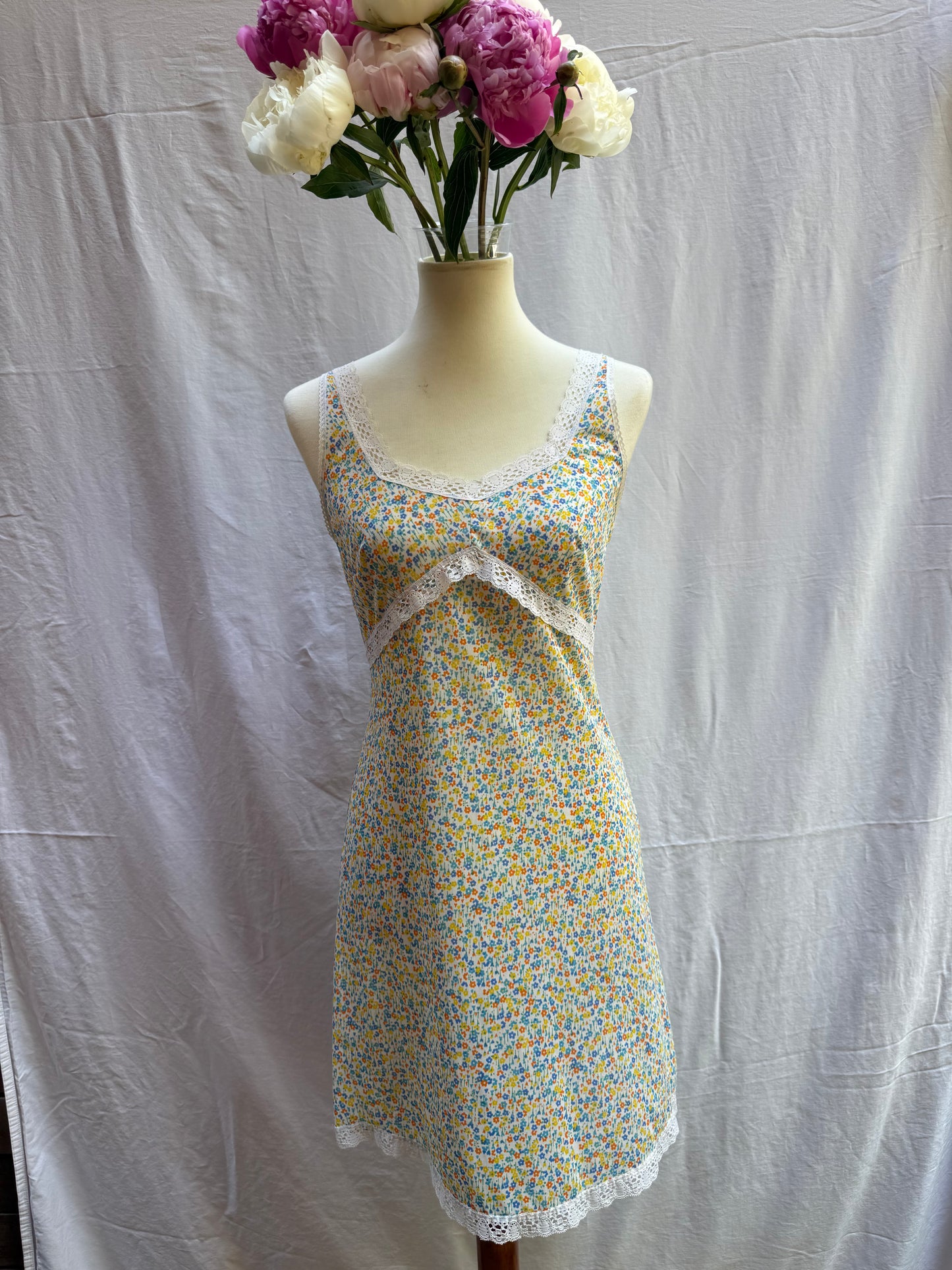 60s Floral Nylon Slip Dress, medium