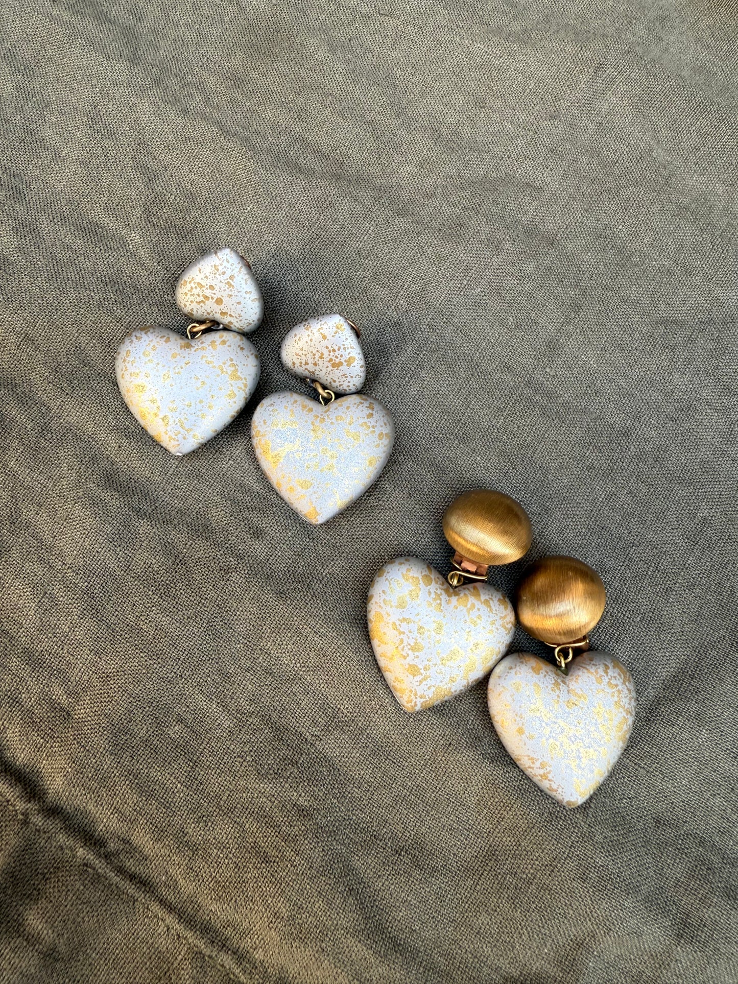 Vintage Double Heart Clip on Earrings