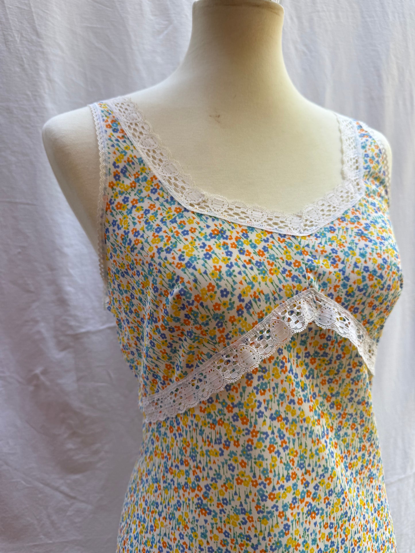 60s Floral Nylon Slip Dress, medium