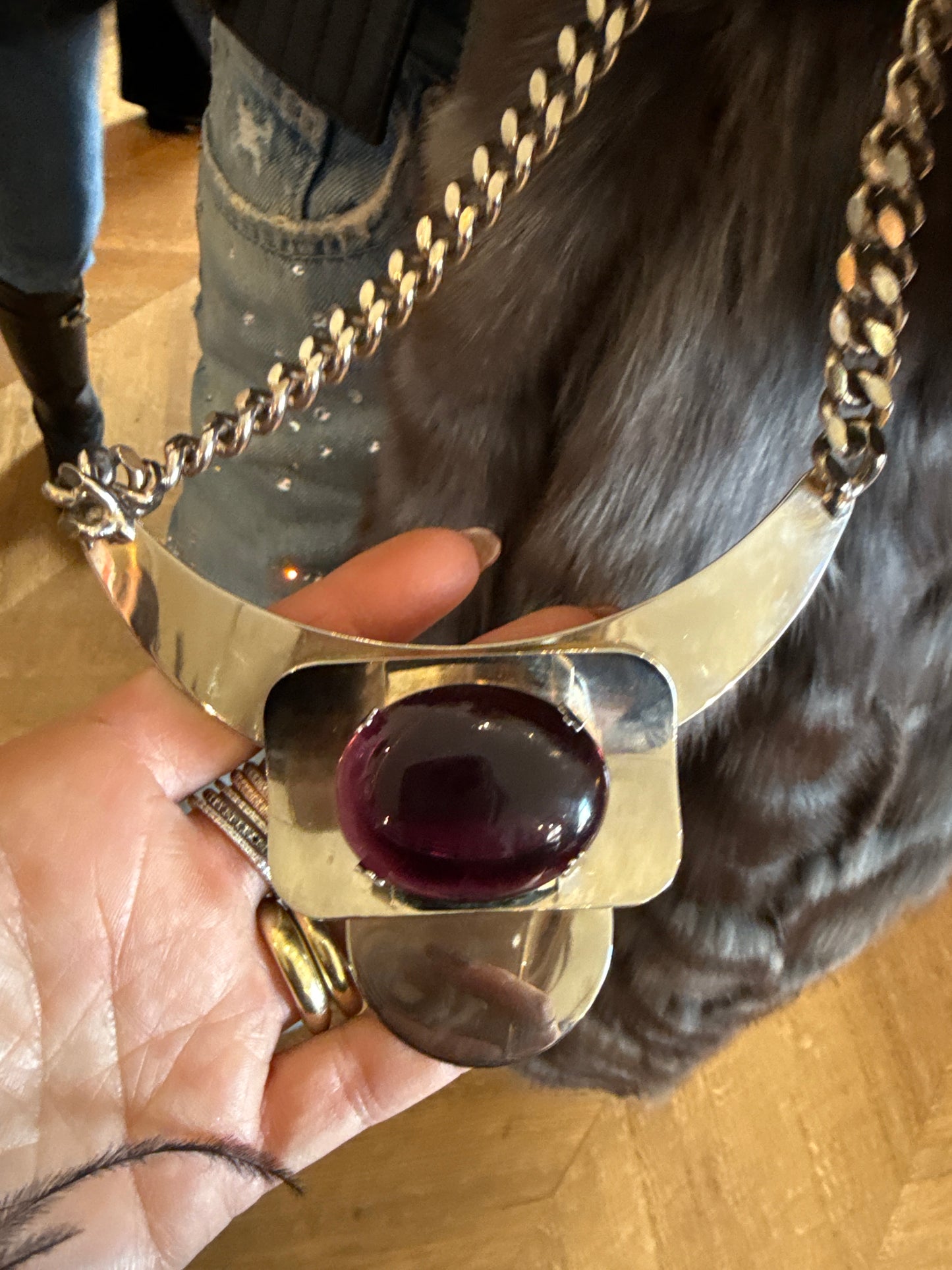 Silver purple statement necklace