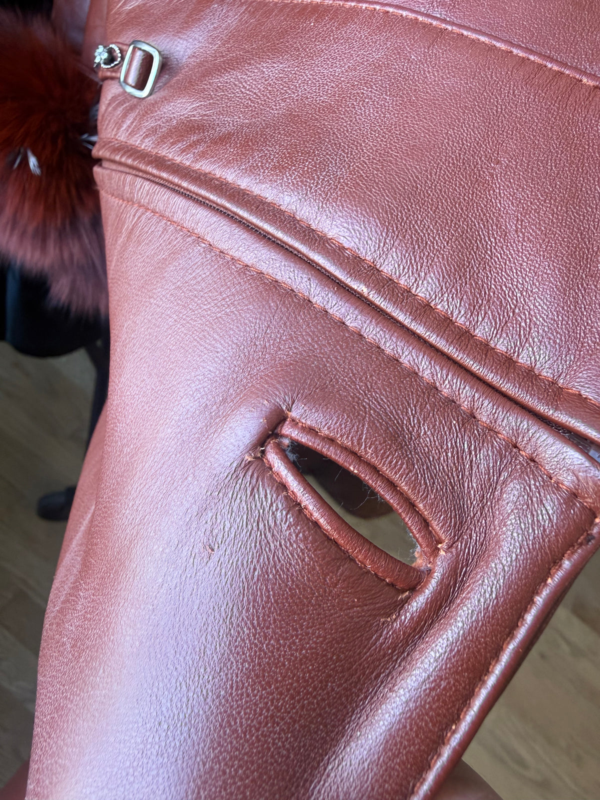 90s/Y2K Leather Trench with Dyed Fox Fur Collar & Cuffs