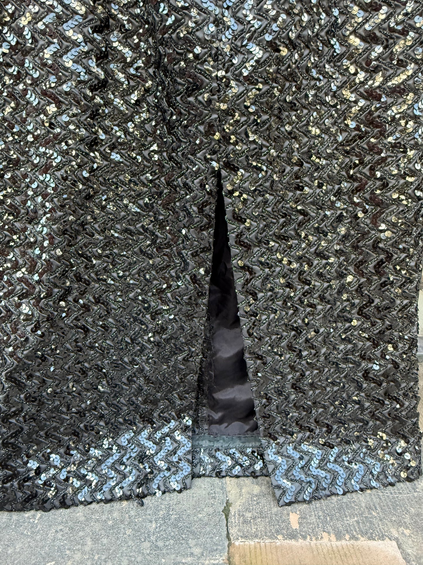 60s Black Sequin Midi Skirt