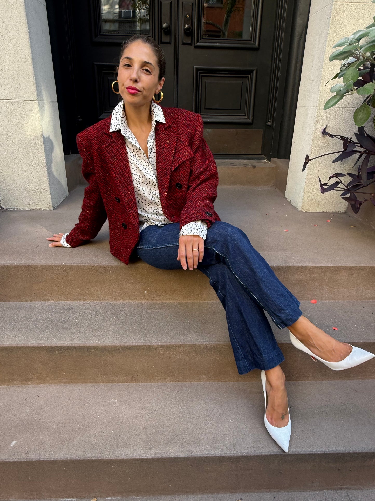 80s Guy Laroche Red Herringbone Tweed Jacket