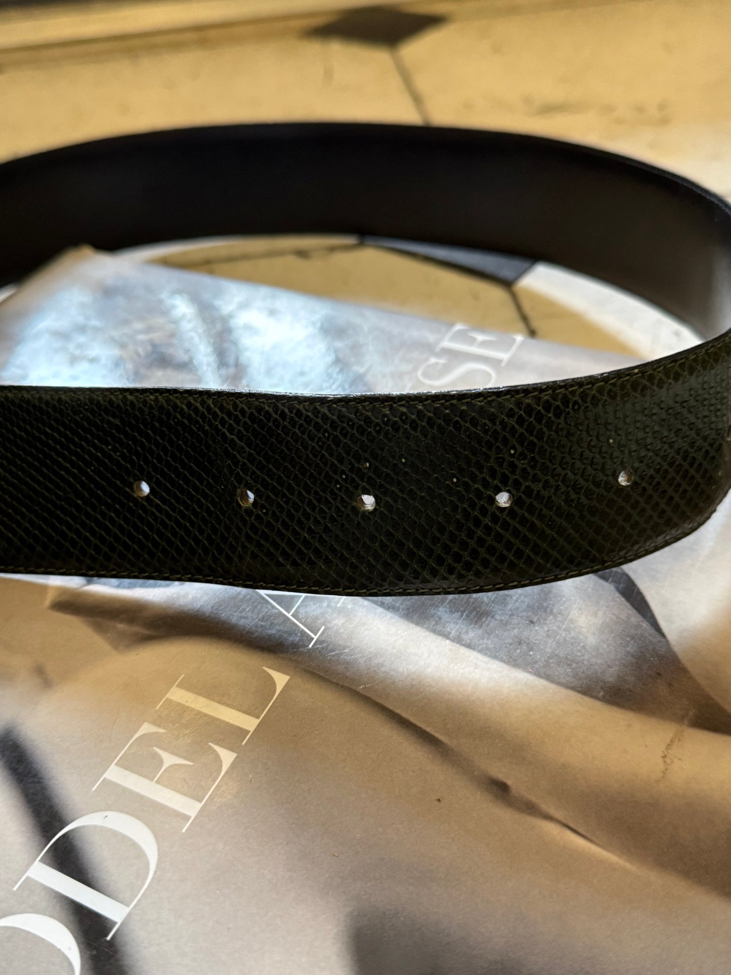 Vintage Green Snakeskin Belt, 28"-34"