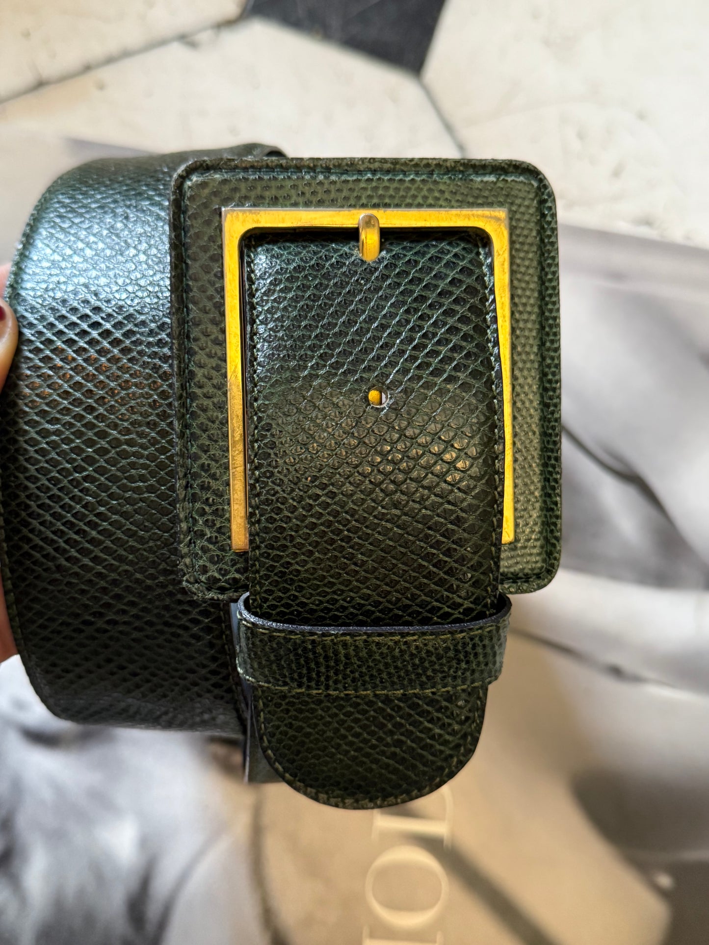 Vintage Green Snakeskin Belt, 28"-34"