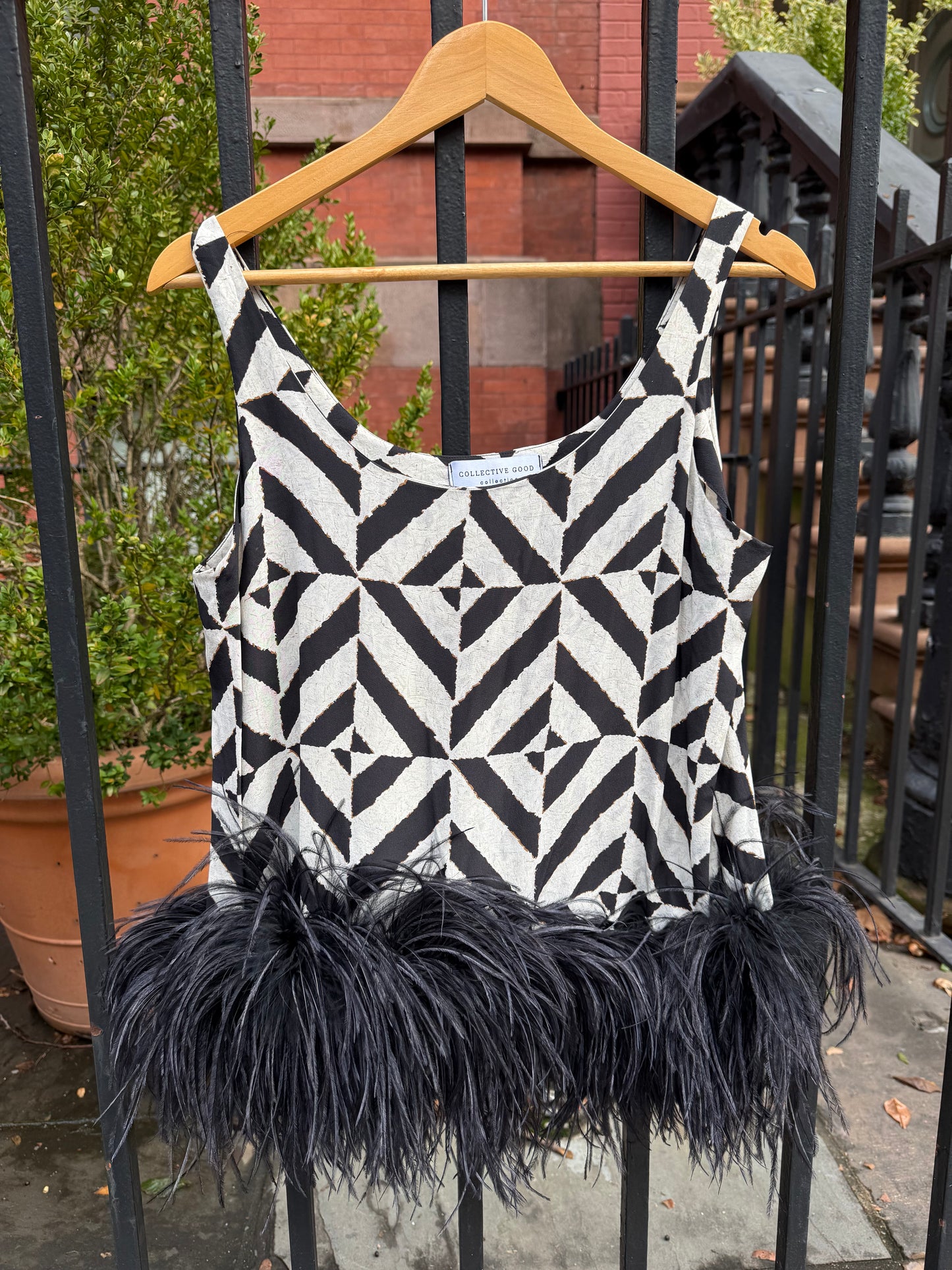 The Belle Tank, black & white print with black