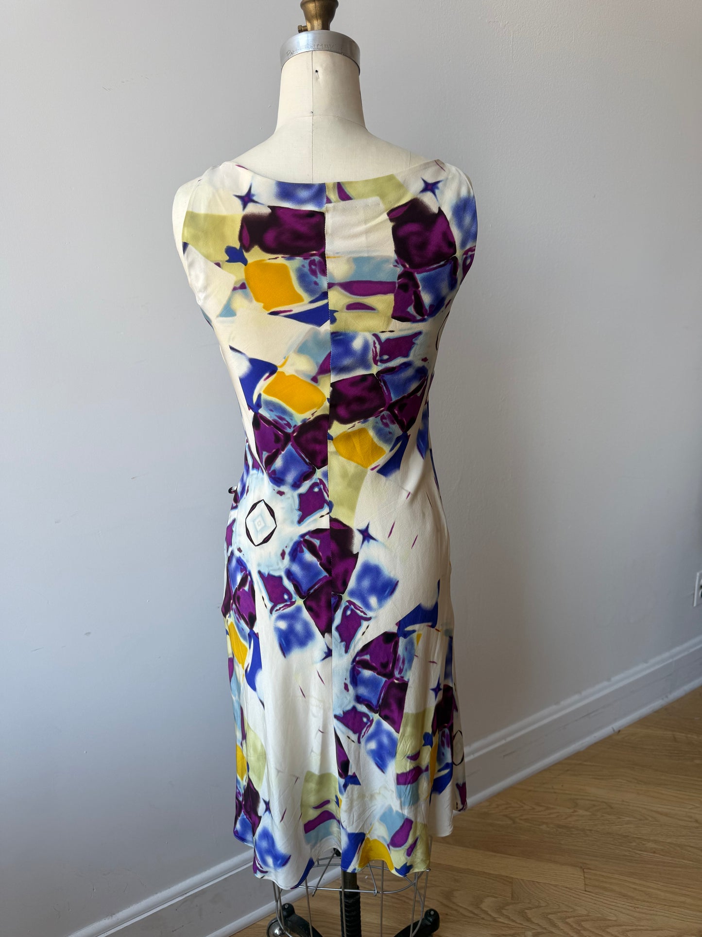 Y2K Mugler silk dress abstract print