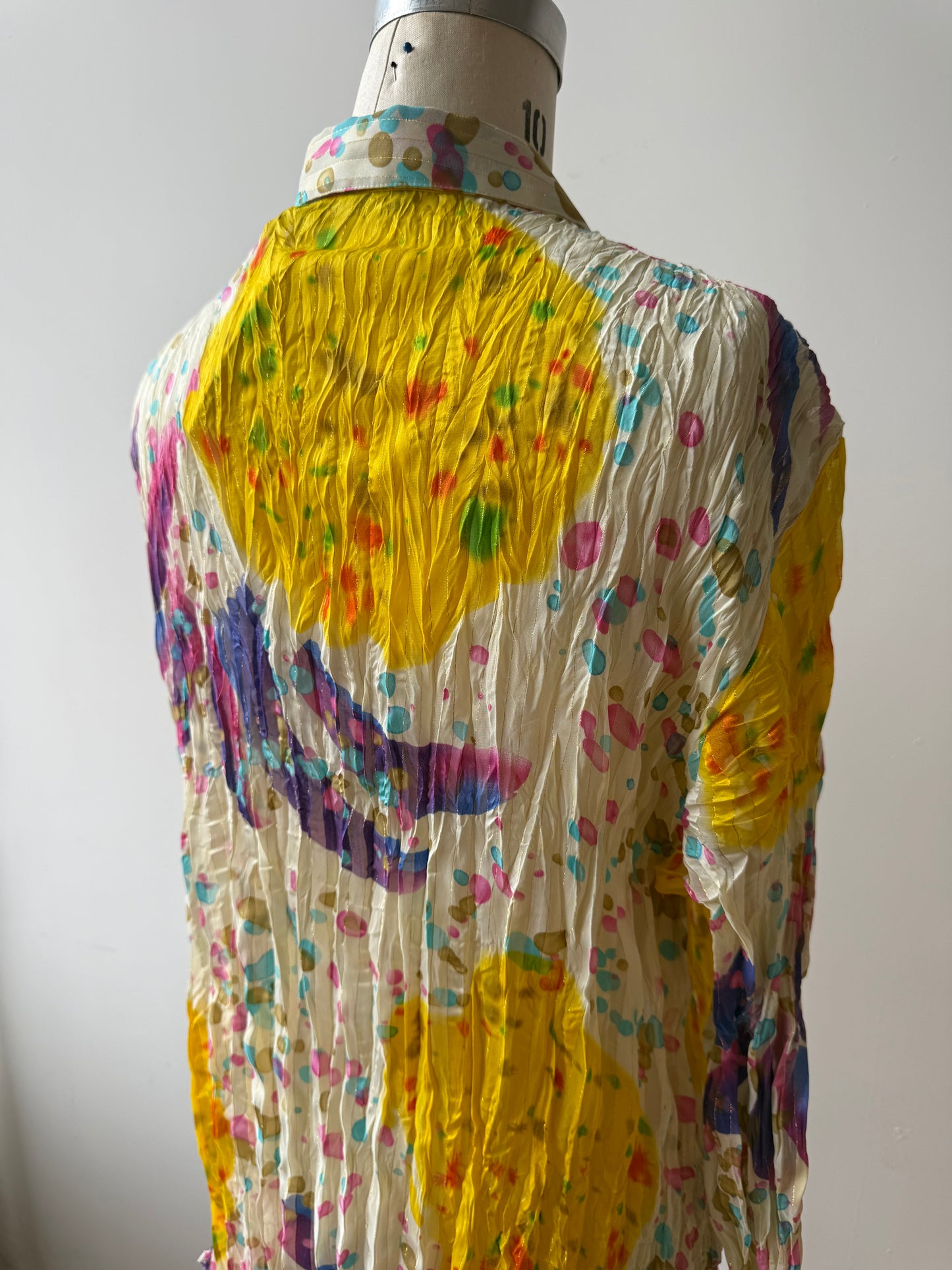 90s watercolor print crinkle blouse