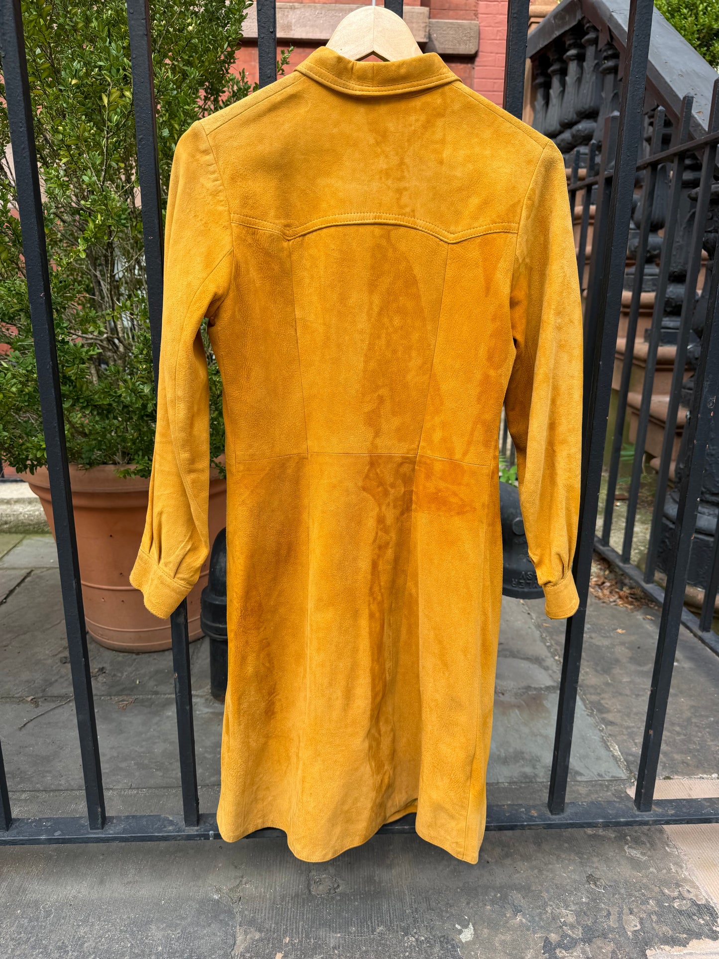 70s Mustard Yellow Sheepskin Suede Dress/Coat